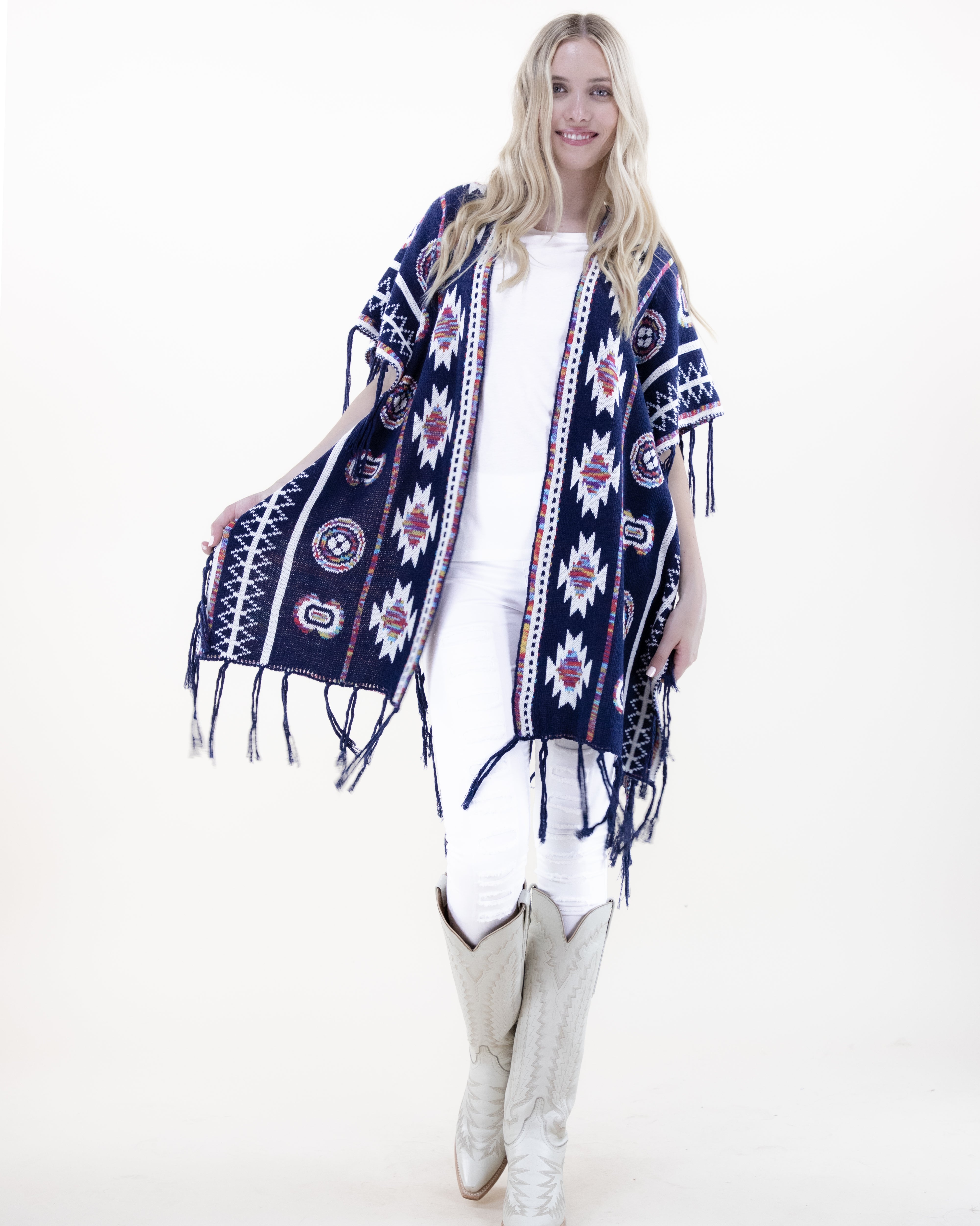 Half Sleeve Aztec Pattern Wrap w/ Fringe - BEIGE (OS) (Pack of 6)