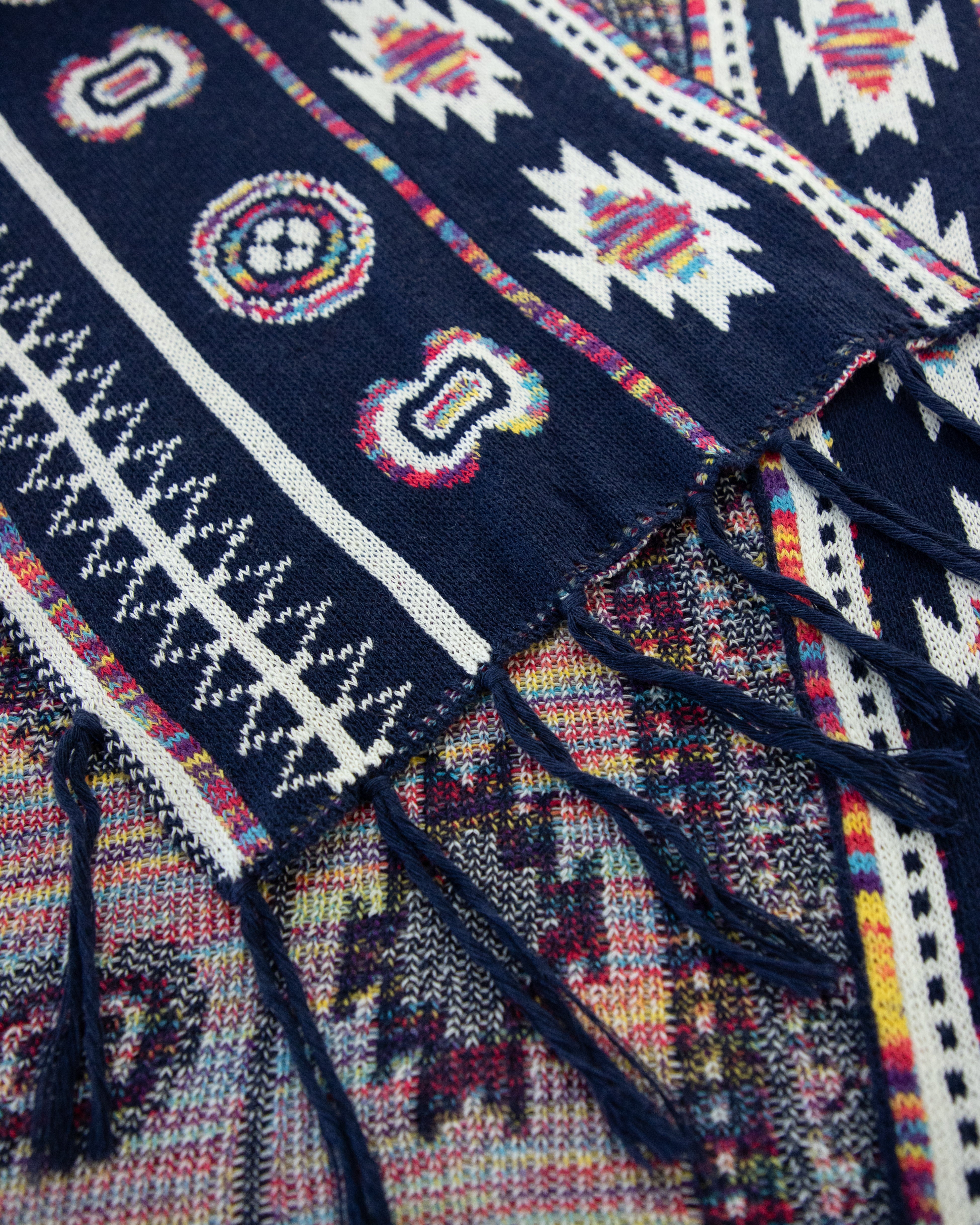 Half Sleeve Aztec Pattern Wrap w/ Fringe - NAVY (OS) (Pack of 6)