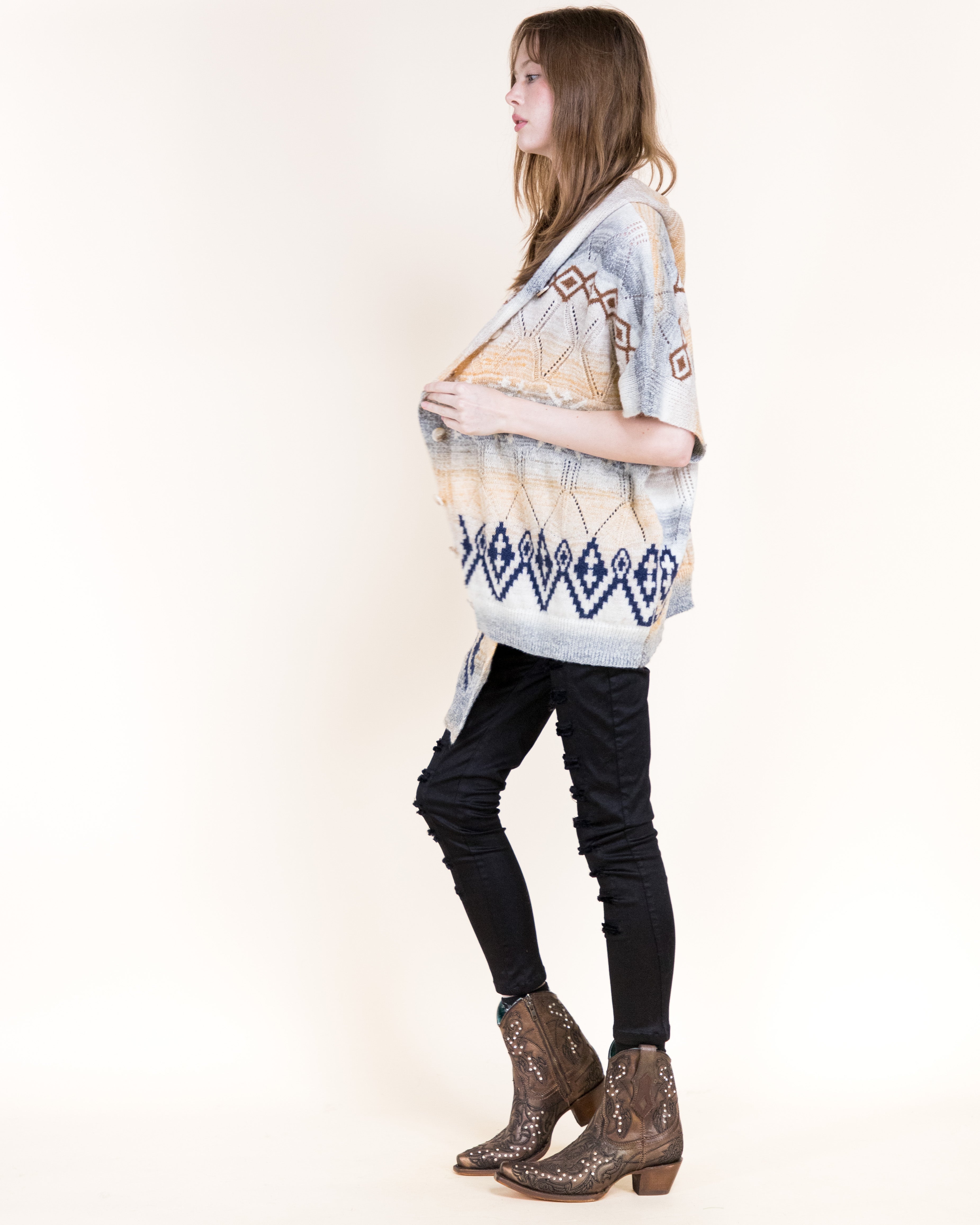Cozy Nordic Hooded Poncho Cardigan-BEIGE (S/M, L/XL) (Pack of 6)