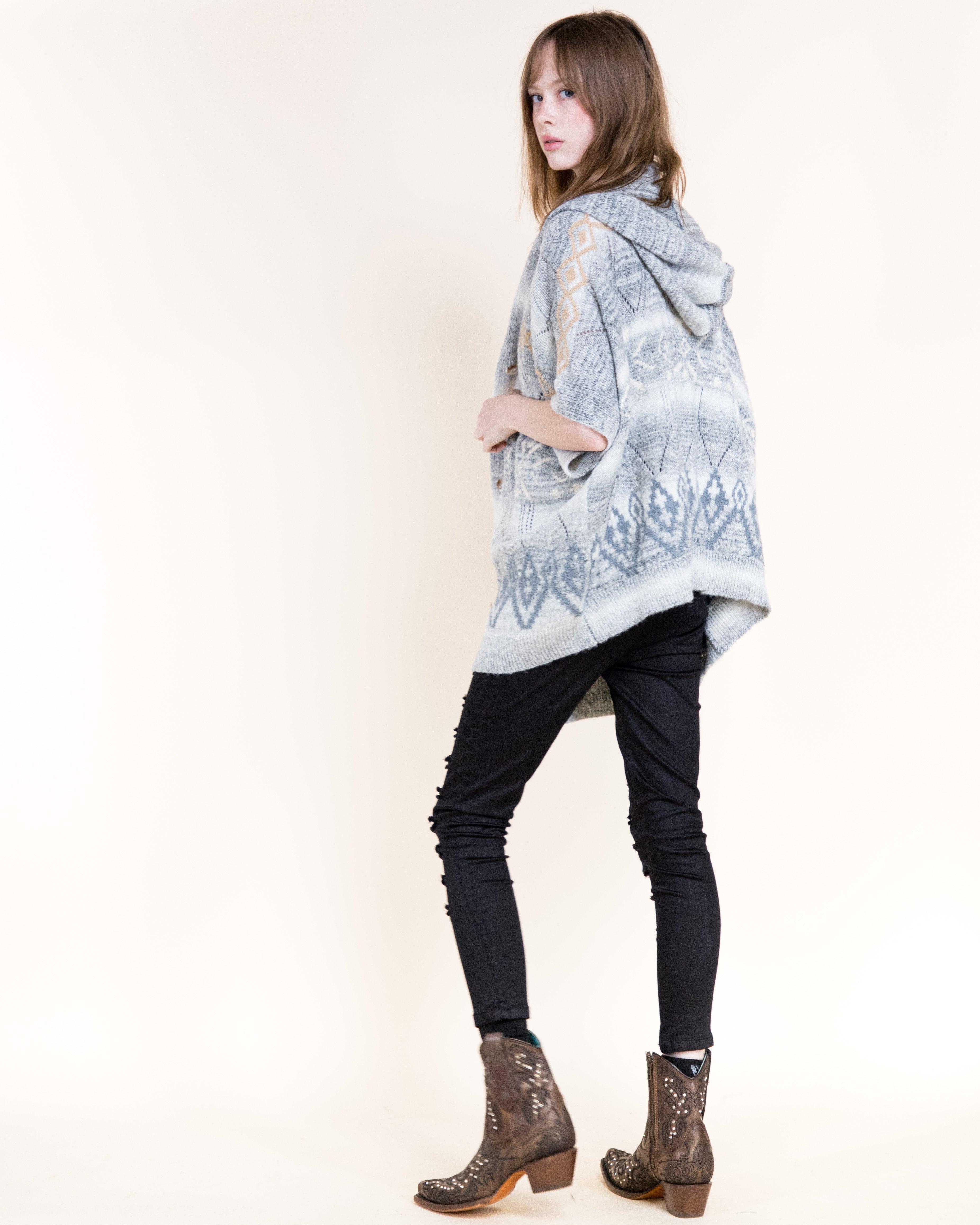 Cozy Nordic Hooded Poncho Cardigan-BEIGE (S/M, L/XL) (Pack of 6)