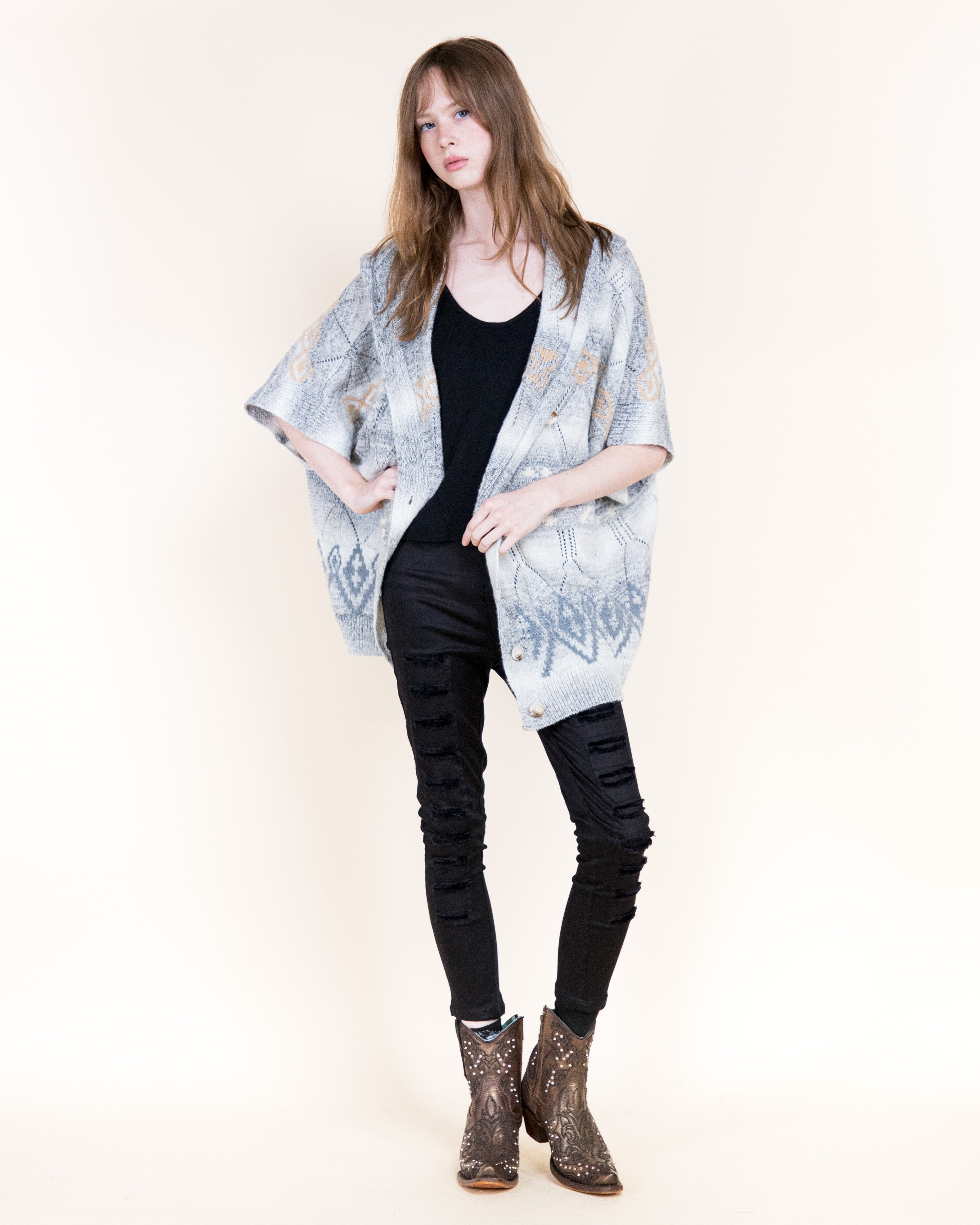 Cozy Nordic Hooded Poncho Cardigan-BEIGE (S/M, L/XL) (Pack of 6)