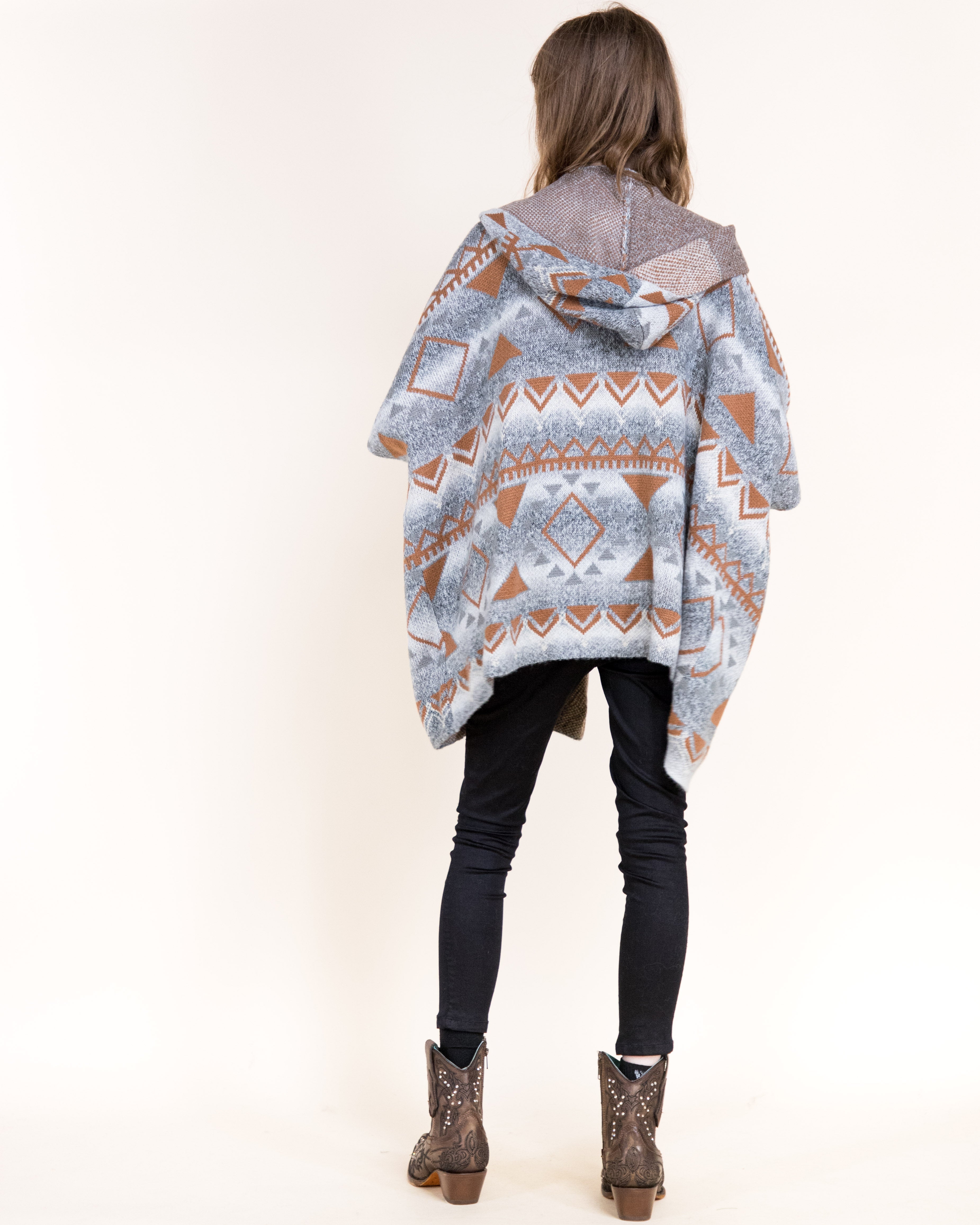 Cozy Pampas Hooded Poncho Cardigan-GRAY (S/M, L/XL) (Pack of 6)