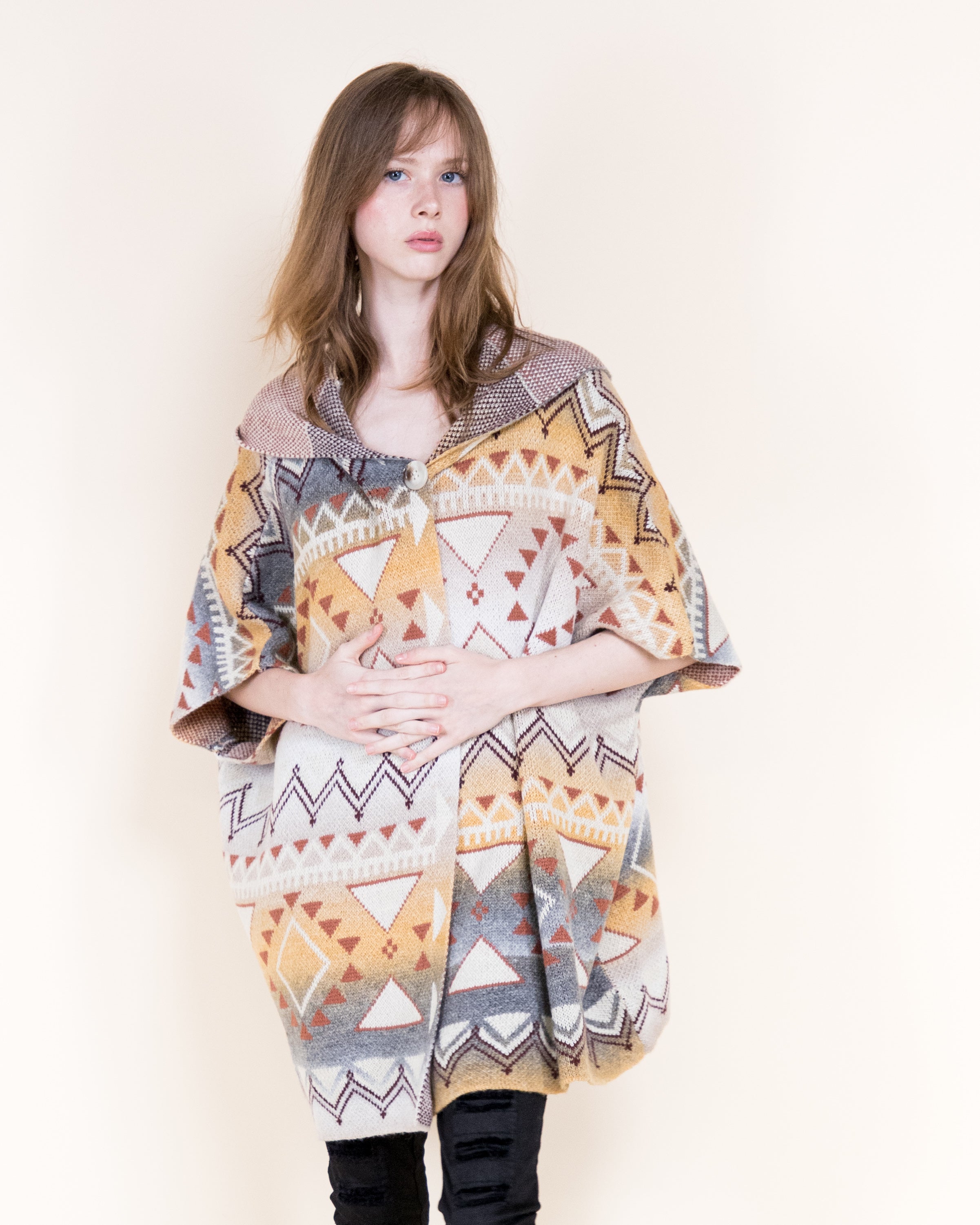 Cozy Pampas Hooded Poncho Cardigan-GRAY (S/M, L/XL) (Pack of 6)