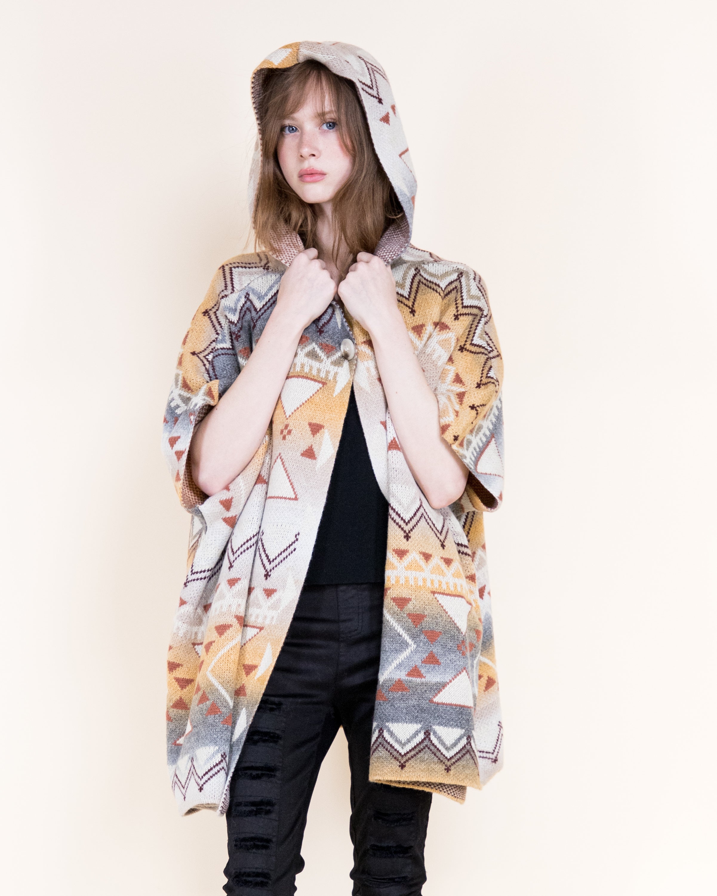 Cozy Pampas Hooded Poncho Cardigan-GRAY (S/M, L/XL) (Pack of 6)