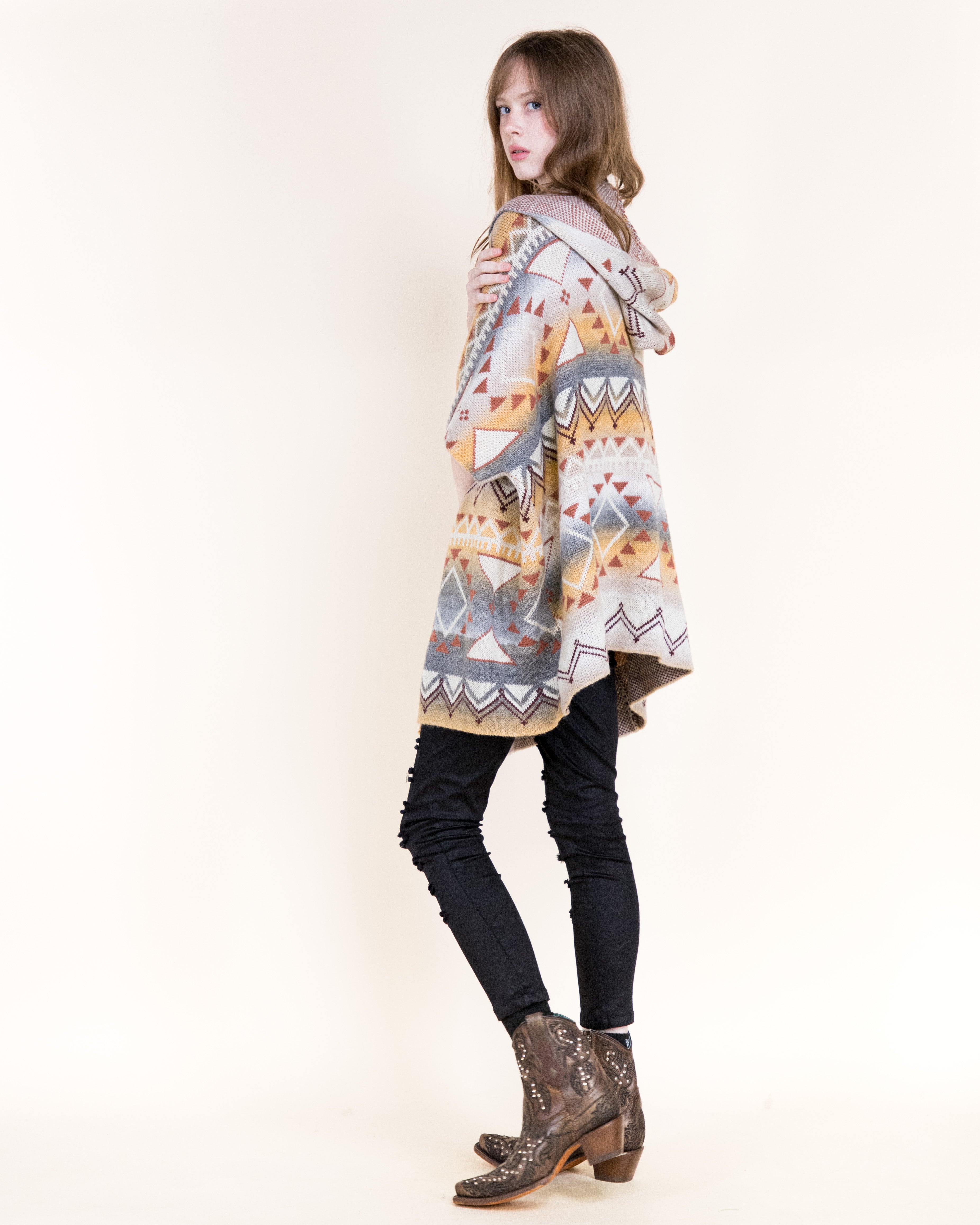 Cozy Pampas Hooded Poncho Cardigan-GRAY (S/M, L/XL) (Pack of 6)