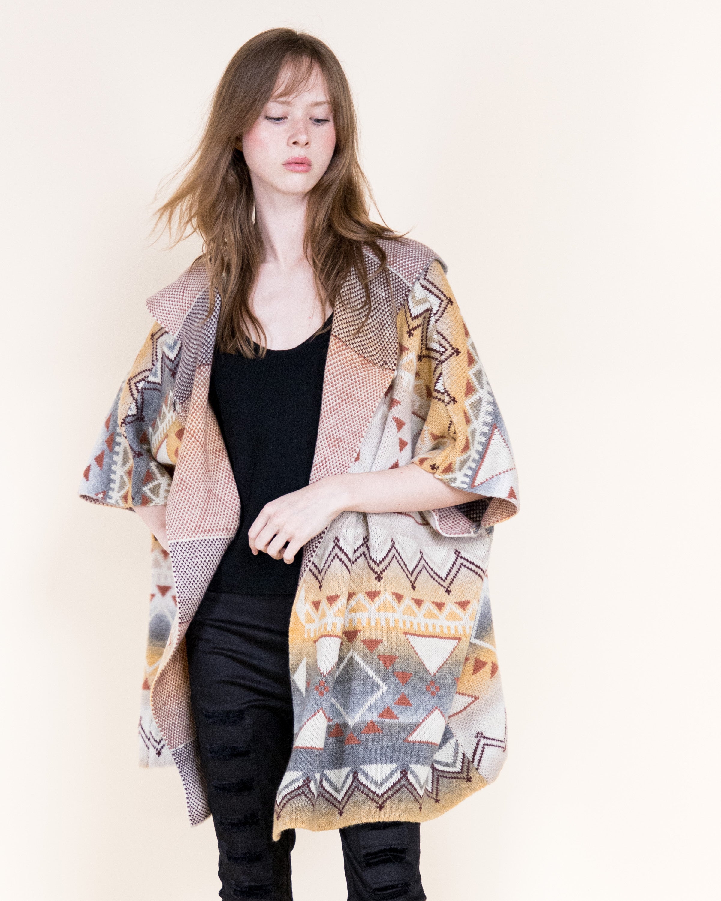 Cozy Pampas Hooded Poncho Cardigan-GRAY (S/M, L/XL) (Pack of 6)