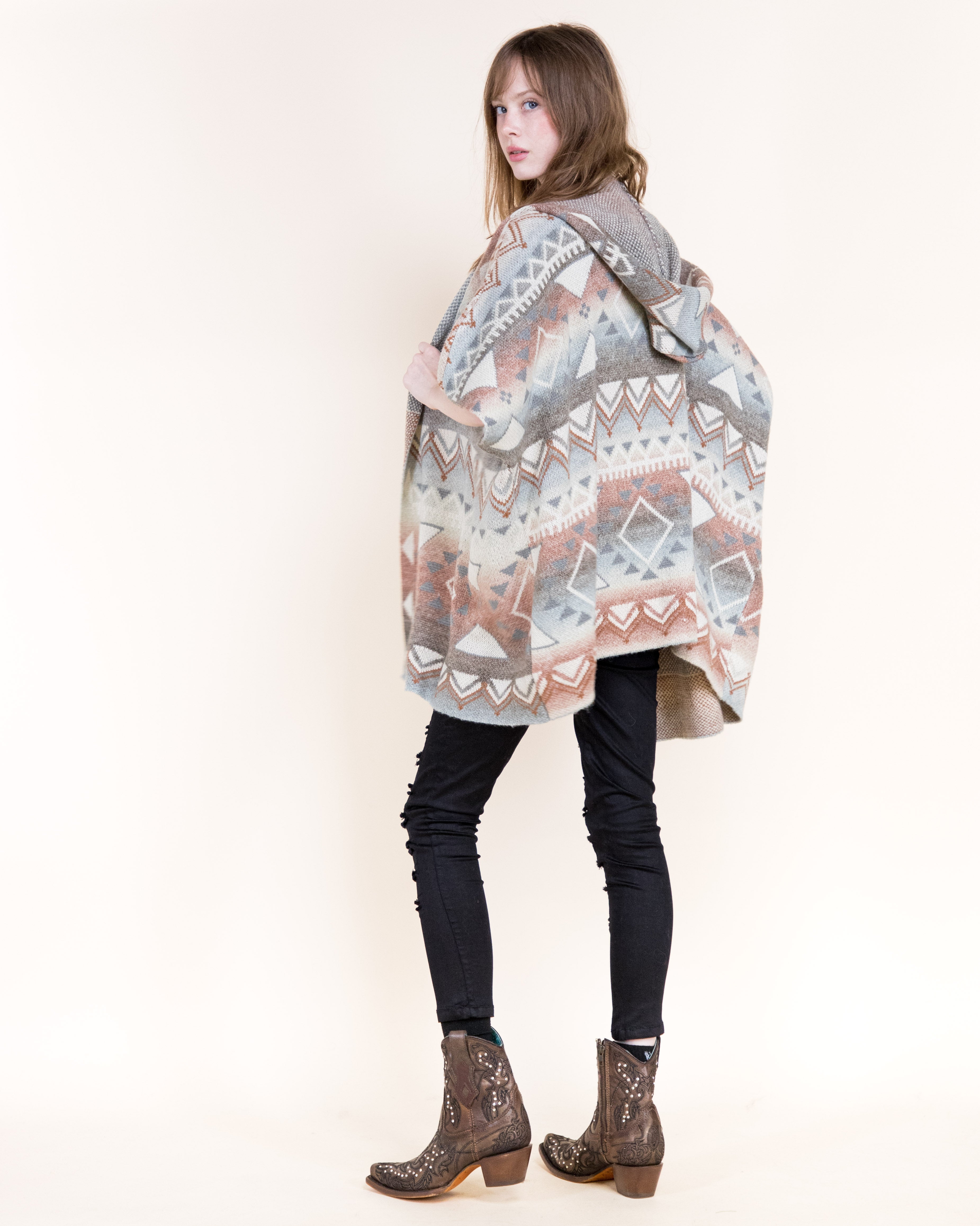 Cozy Pampas Hooded Poncho Cardigan-GRAY (S/M, L/XL) (Pack of 6)