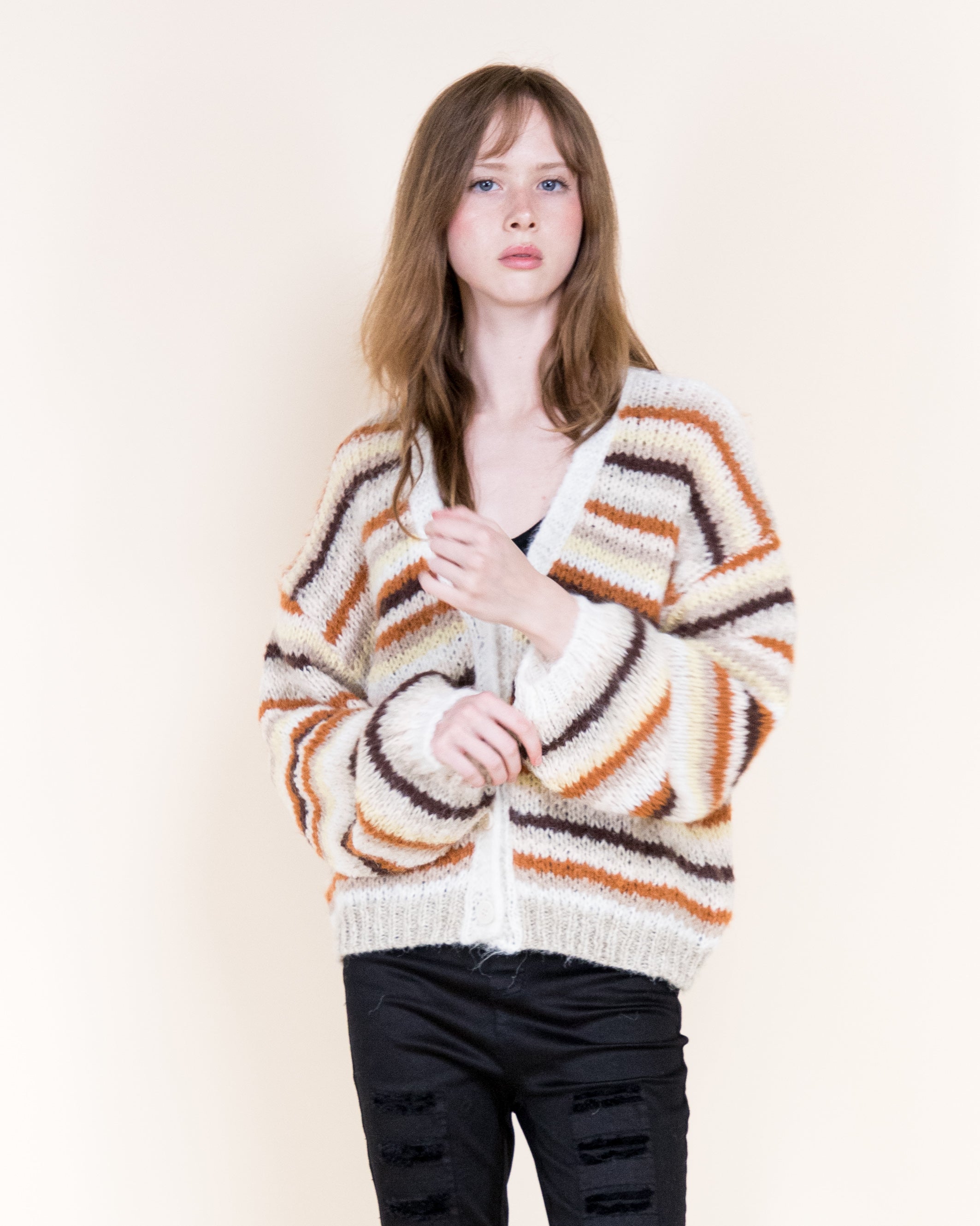 Tierra Stripe Cozy Wool Blend Cardigan-BROWN (S/M, L/XL) (Pack of 6)
