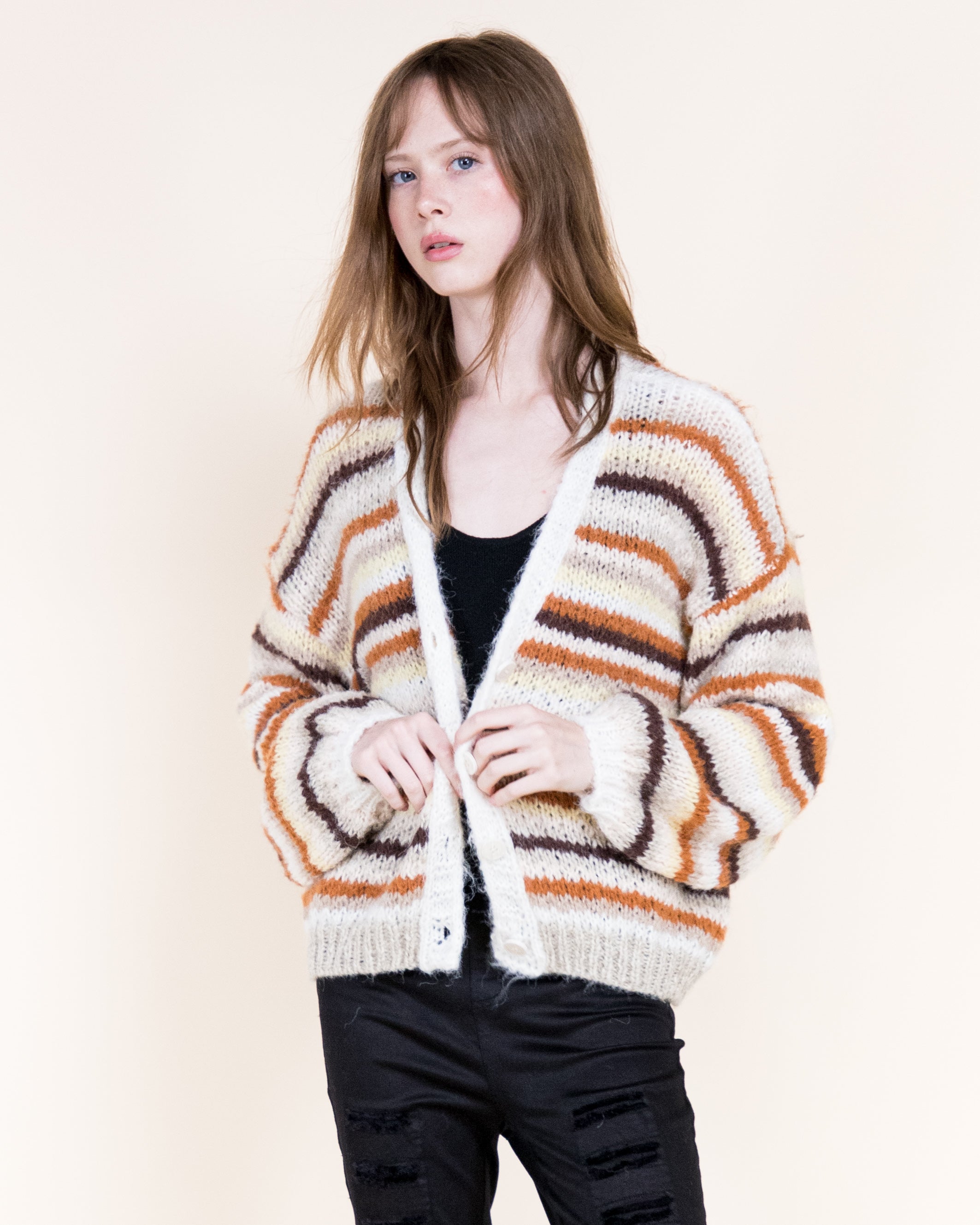 Tierra Stripe Cozy Wool Blend Cardigan-BROWN (S/M, L/XL) (Pack of 6)