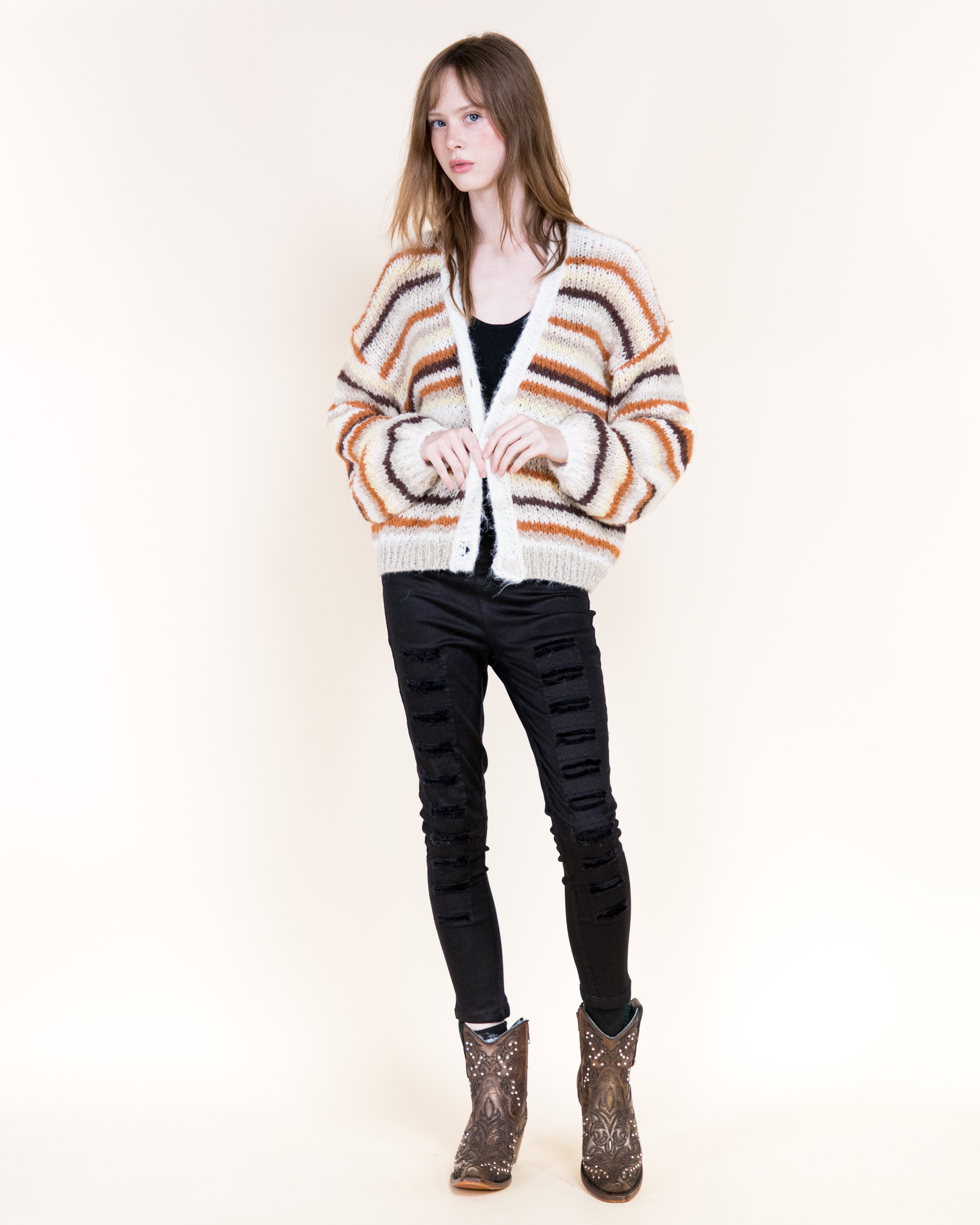 Tierra Stripe Cozy Wool Blend Cardigan-BROWN (S/M, L/XL) (Pack of 6)
