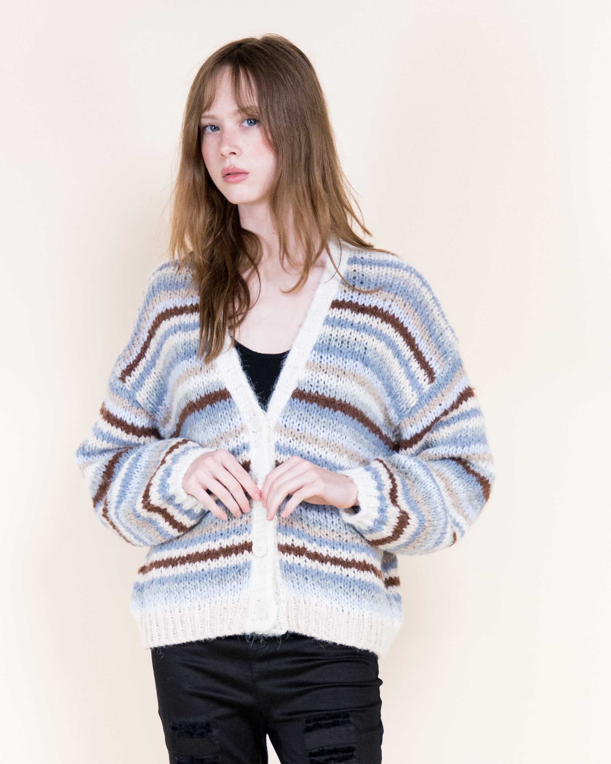 Tierra Stripe Cozy Wool Blend Cardigan-BROWN (S/M, L/XL) (Pack of 6)