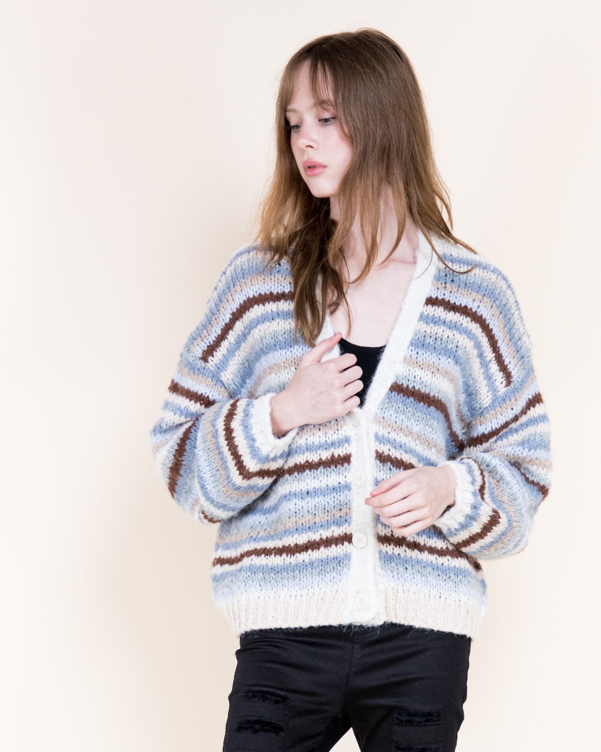 Tierra Stripe Cozy Wool Blend Cardigan-BROWN (S/M, L/XL) (Pack of 6)
