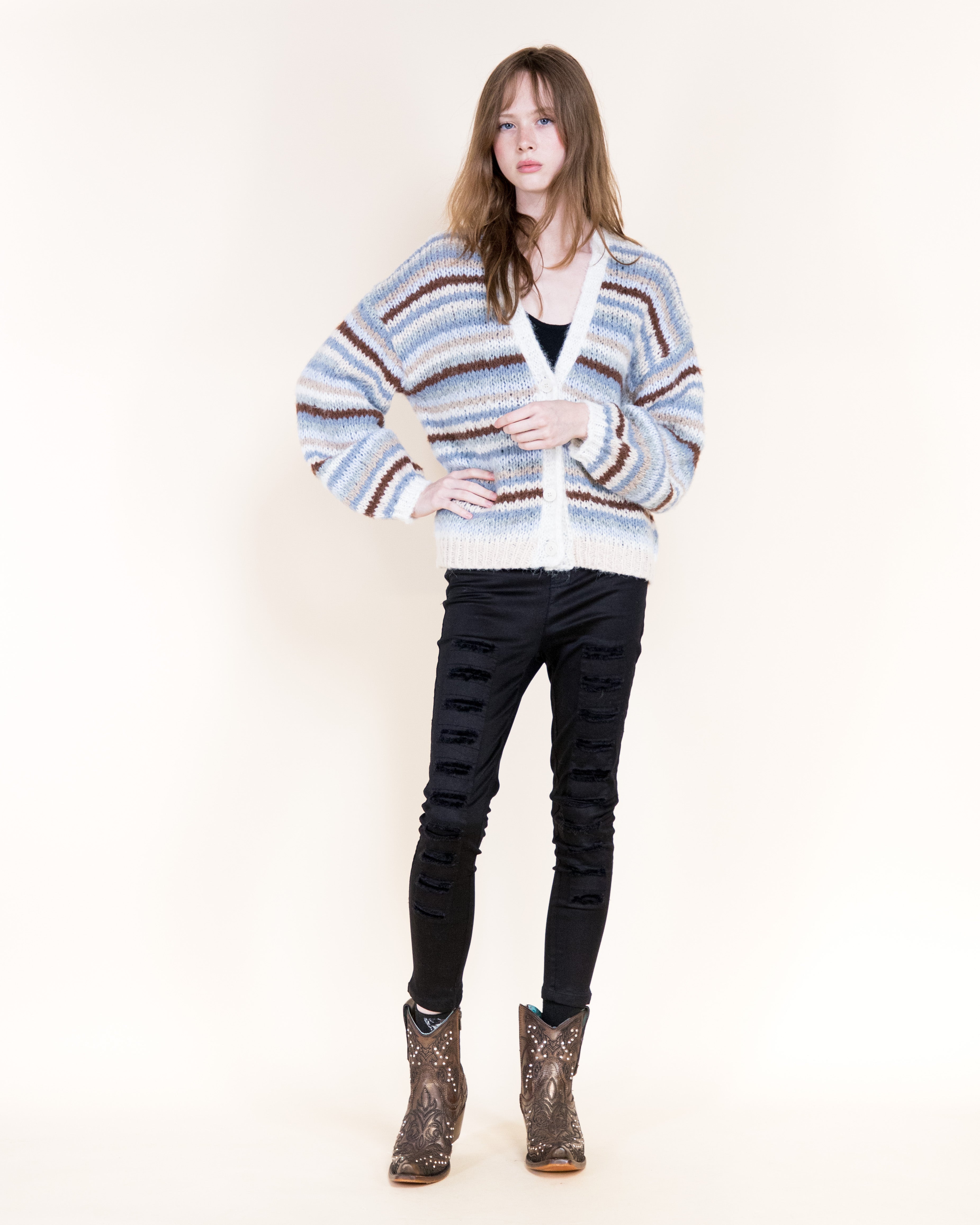 Tierra Stripe Cozy Wool Blend Cardigan-BROWN (S/M, L/XL) (Pack of 6)