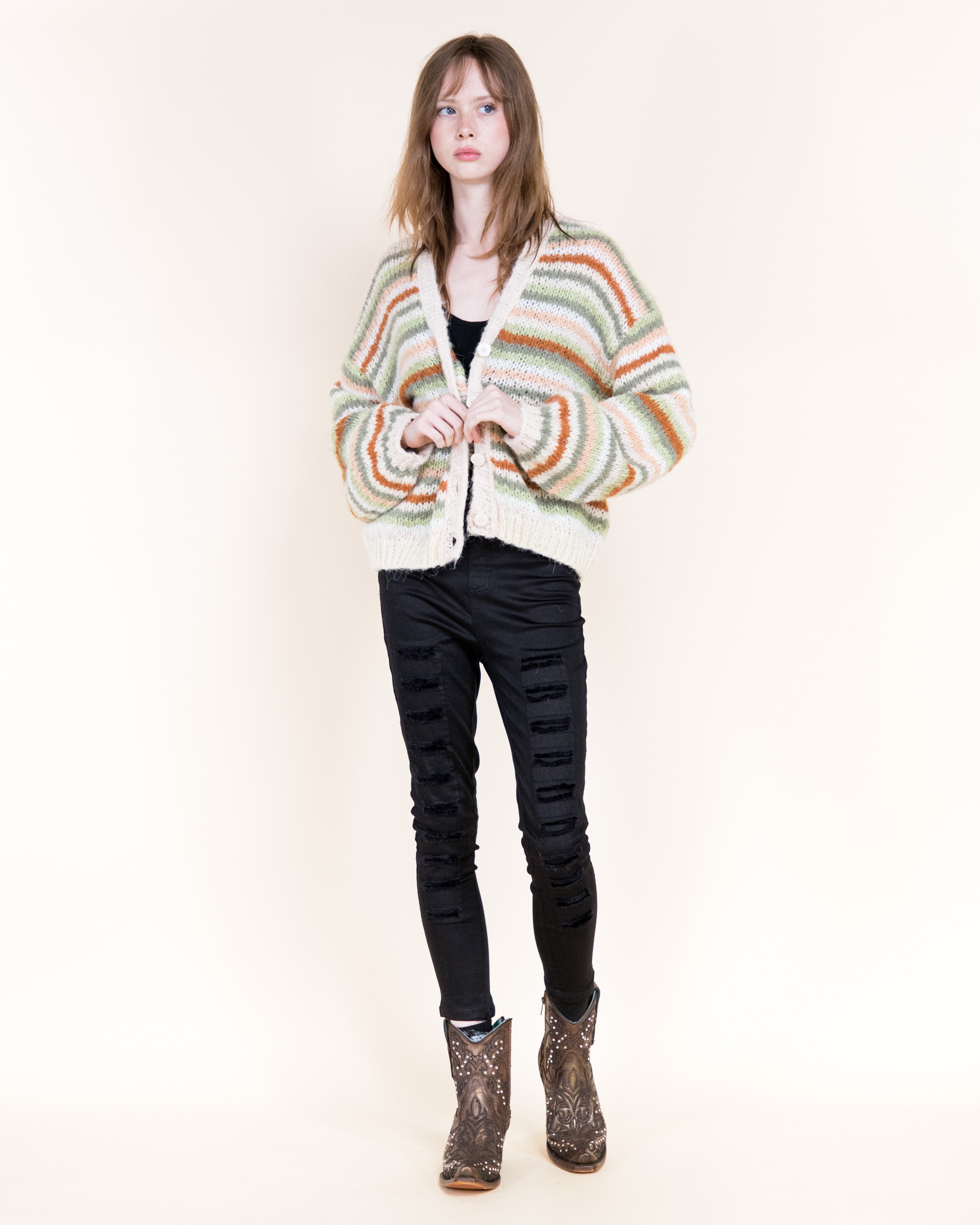 Tierra Stripe Cozy Wool Blend Cardigan-BROWN (S/M, L/XL) (Pack of 6)