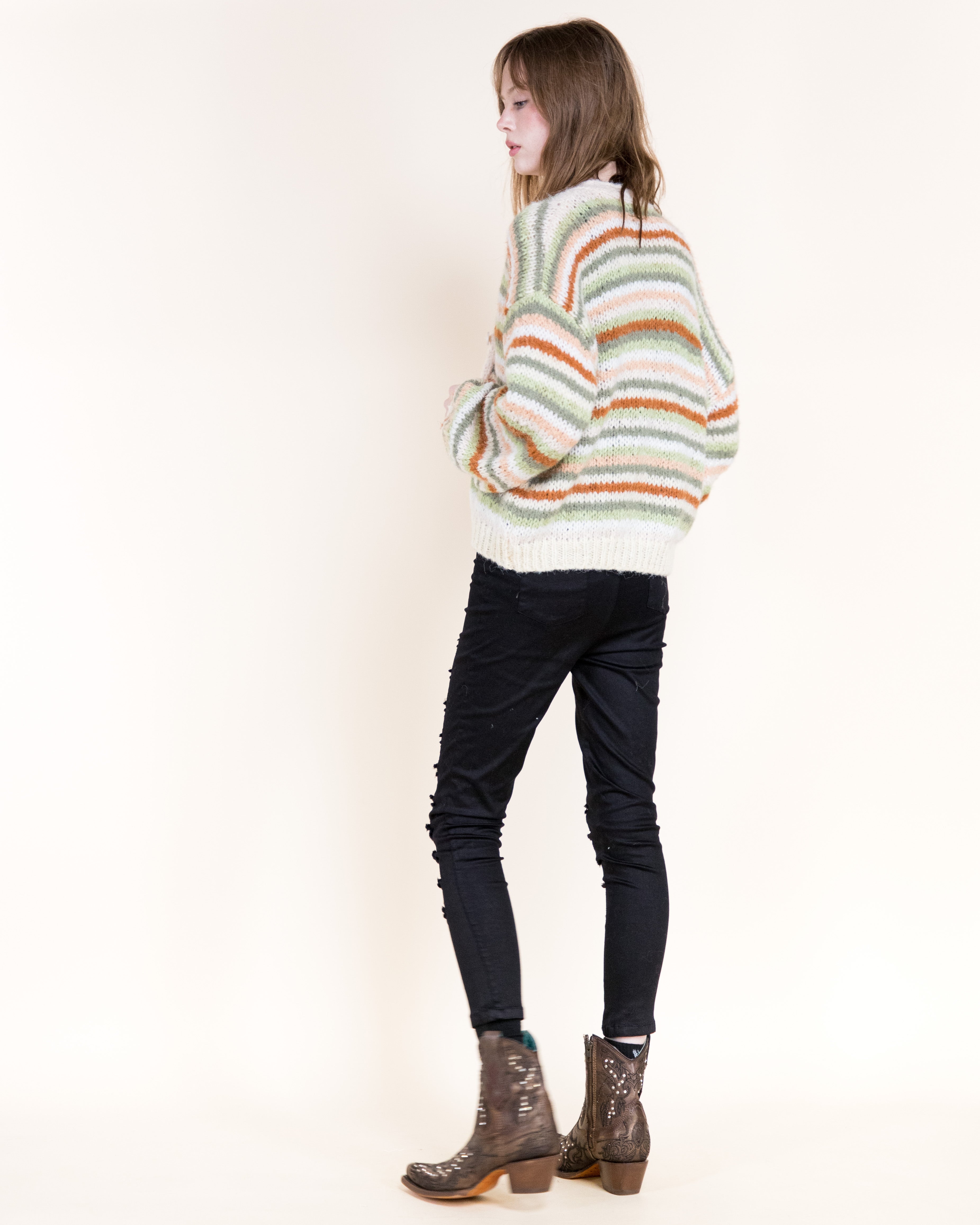 Tierra Stripe Cozy Wool Blend Cardigan-BROWN (S/M, L/XL) (Pack of 6)