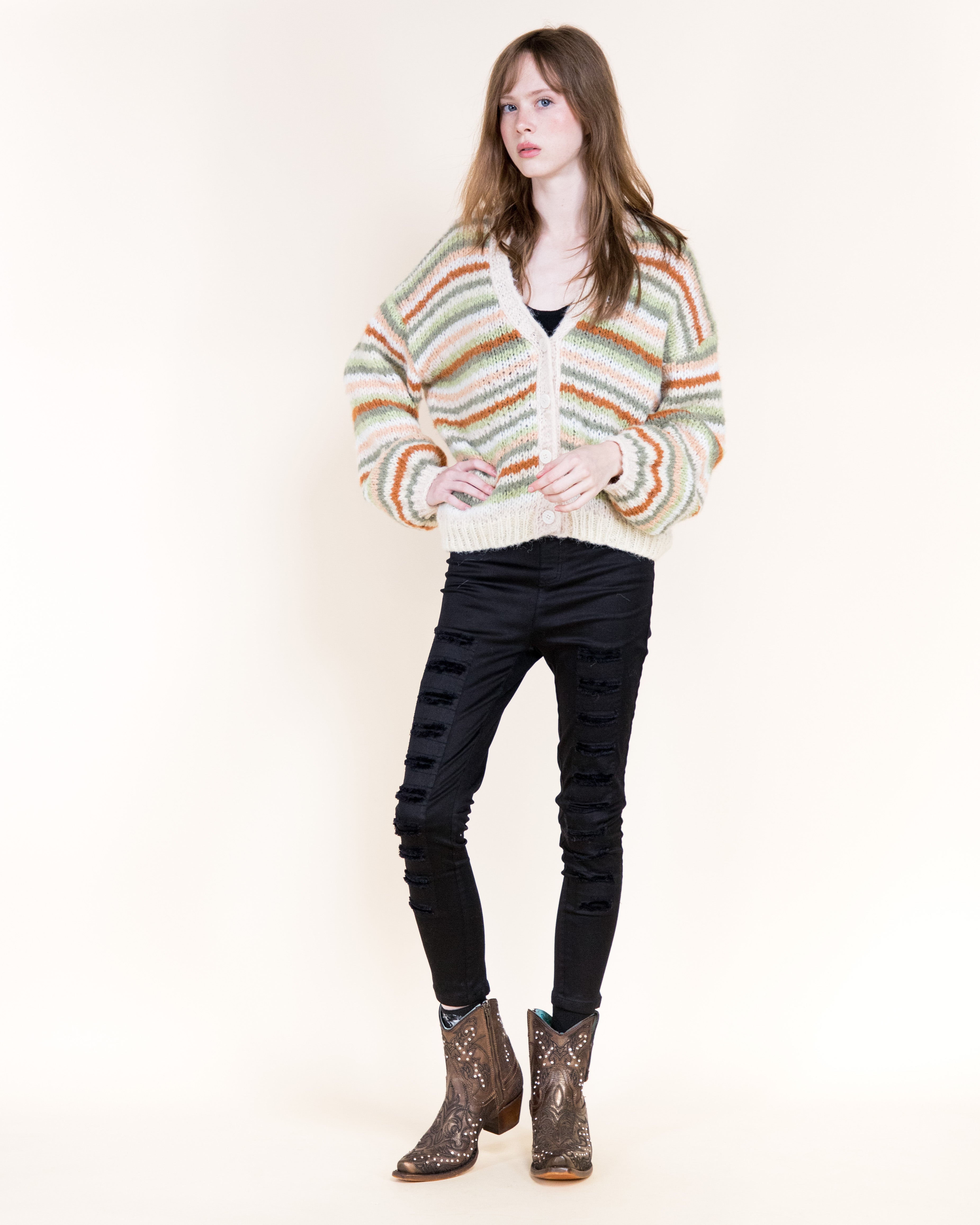 Tierra Stripe Cozy Wool Blend Cardigan-BROWN (S/M, L/XL) (Pack of 6)