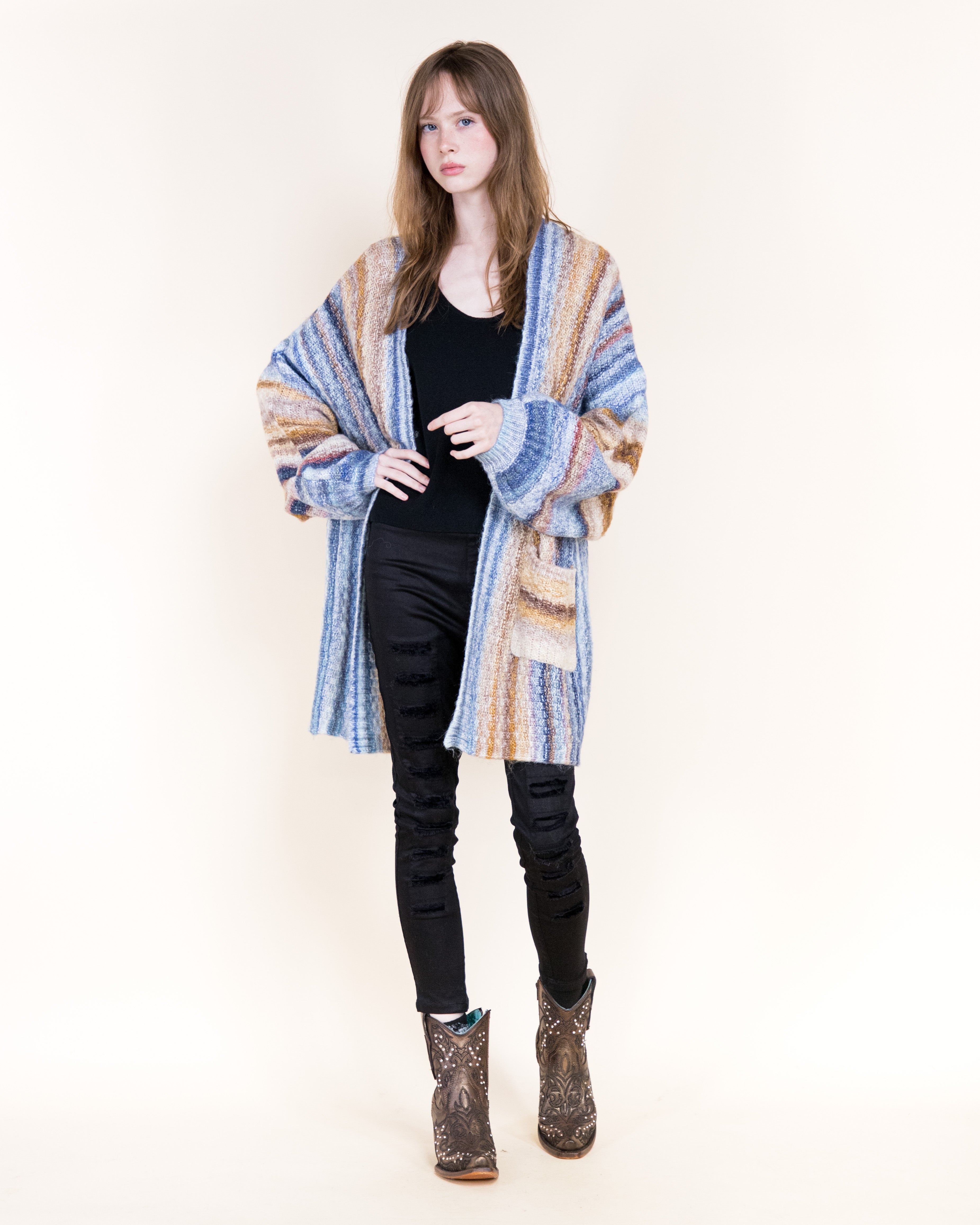 Nativa Striped Lounge Cardigan-ORANGE BLUE (S/M, L/XL) (Pack of 6)