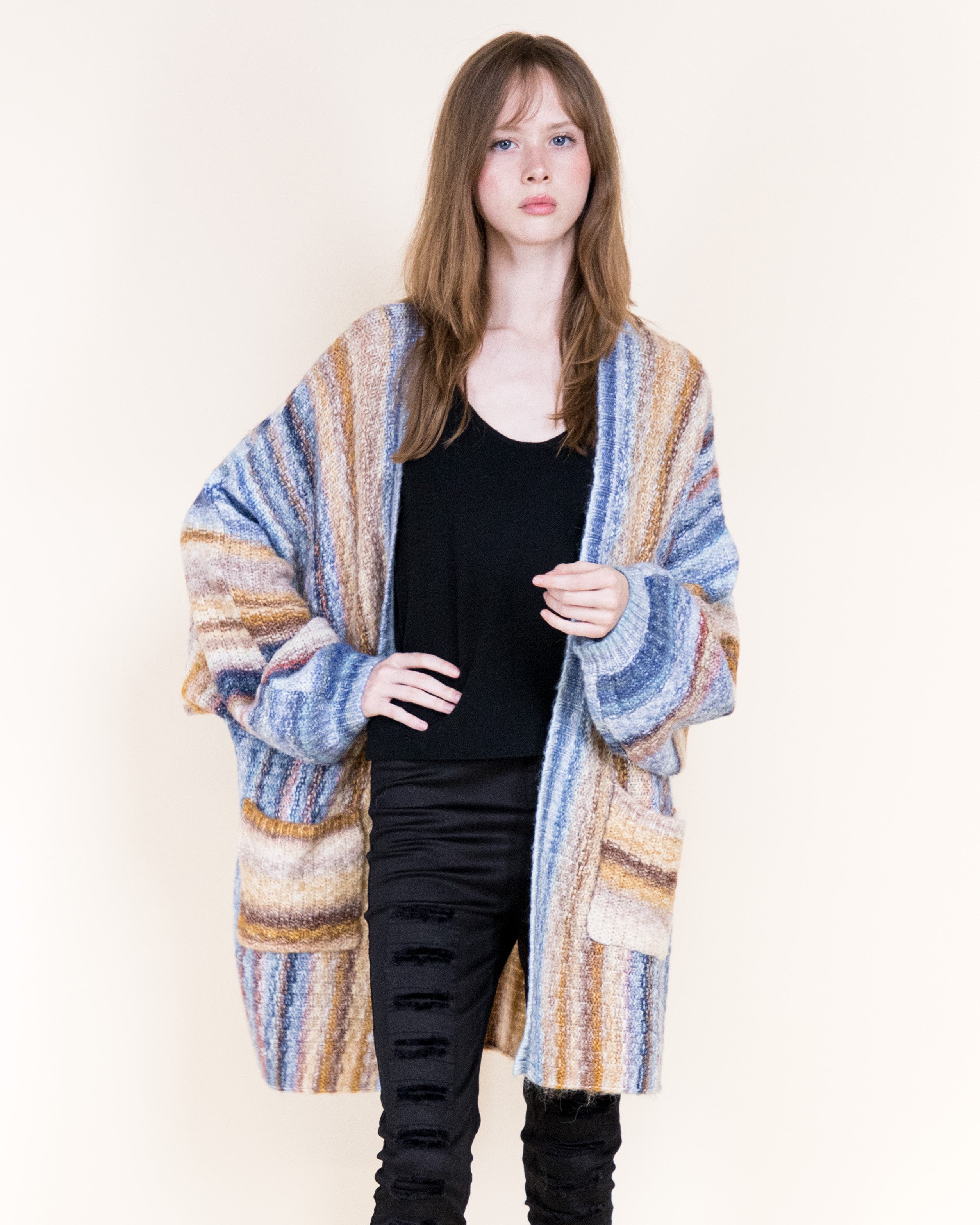 Nativa Striped Lounge Cardigan-ORANGE BLUE (S/M, L/XL) (Pack of 6)