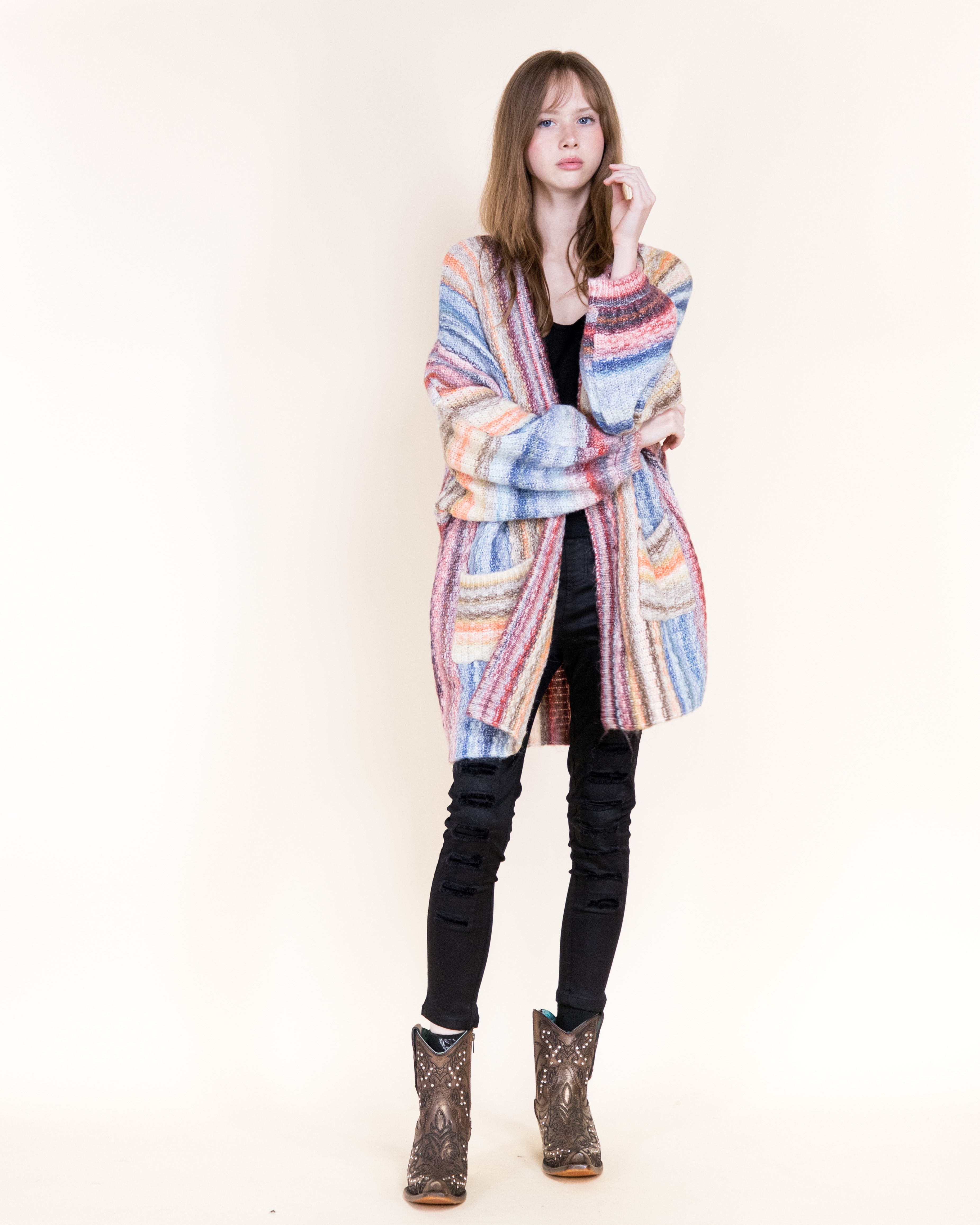 Nativa Striped Lounge Cardigan-ORANGE BLUE (S/M, L/XL) (Pack of 6)
