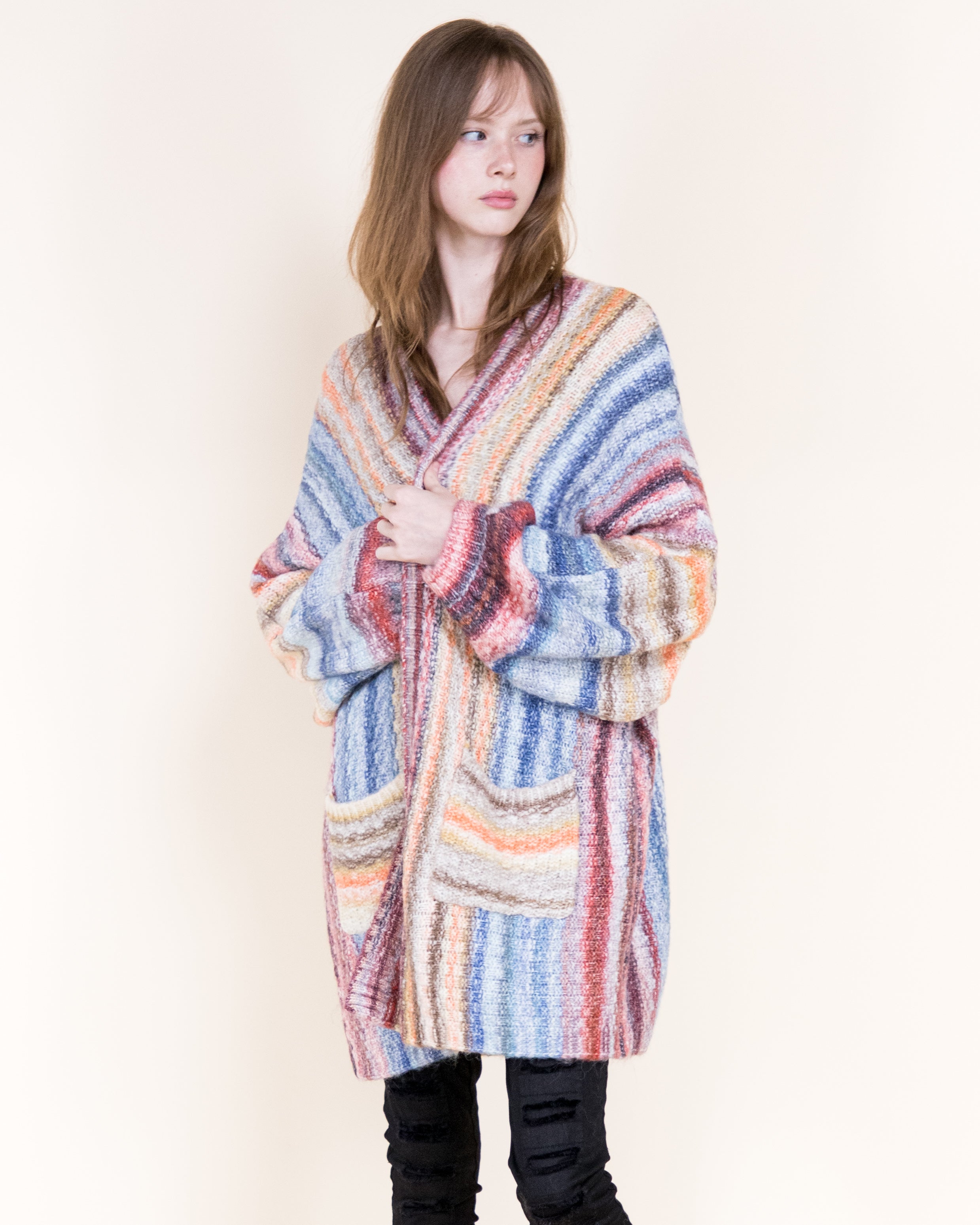 Nativa Striped Lounge Cardigan-ORANGE BLUE (S/M, L/XL) (Pack of 6)