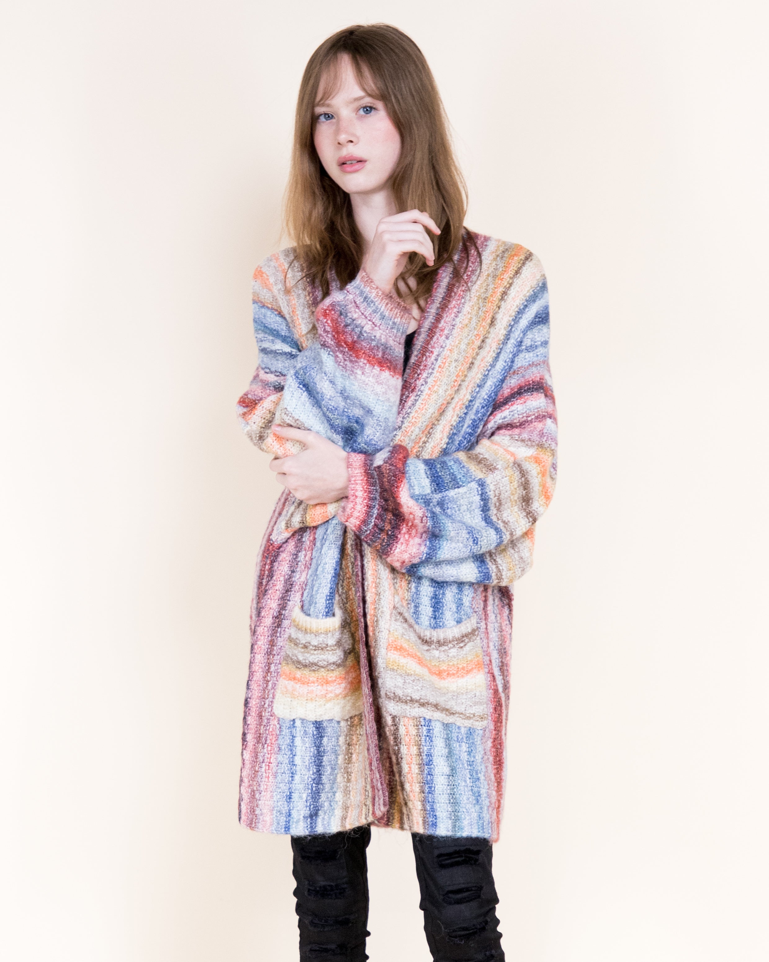 Nativa Striped Lounge Cardigan-ORANGE BLUE (S/M, L/XL) (Pack of 6)