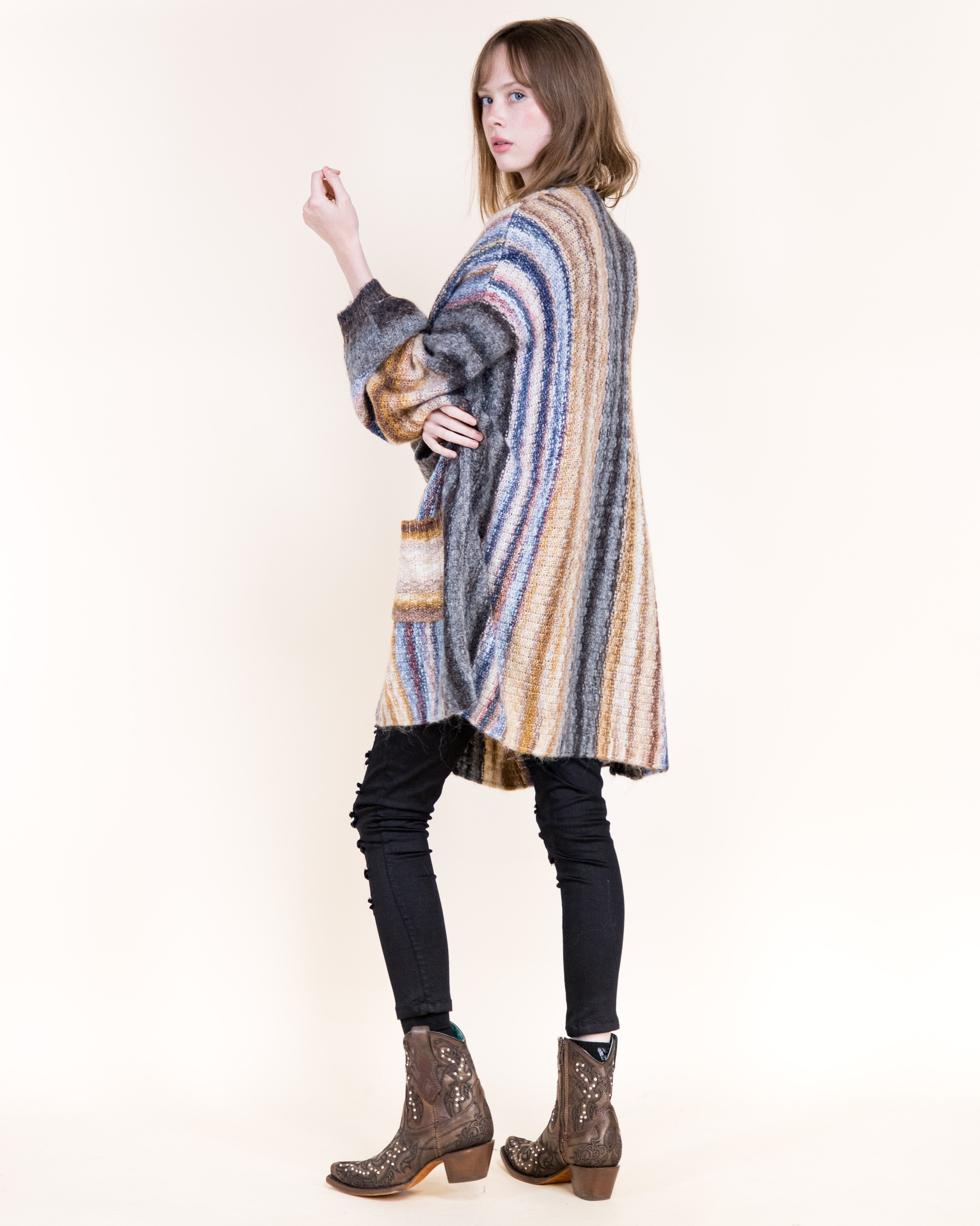 Nativa Striped Lounge Cardigan-ORANGE BLUE (S/M, L/XL) (Pack of 6)
