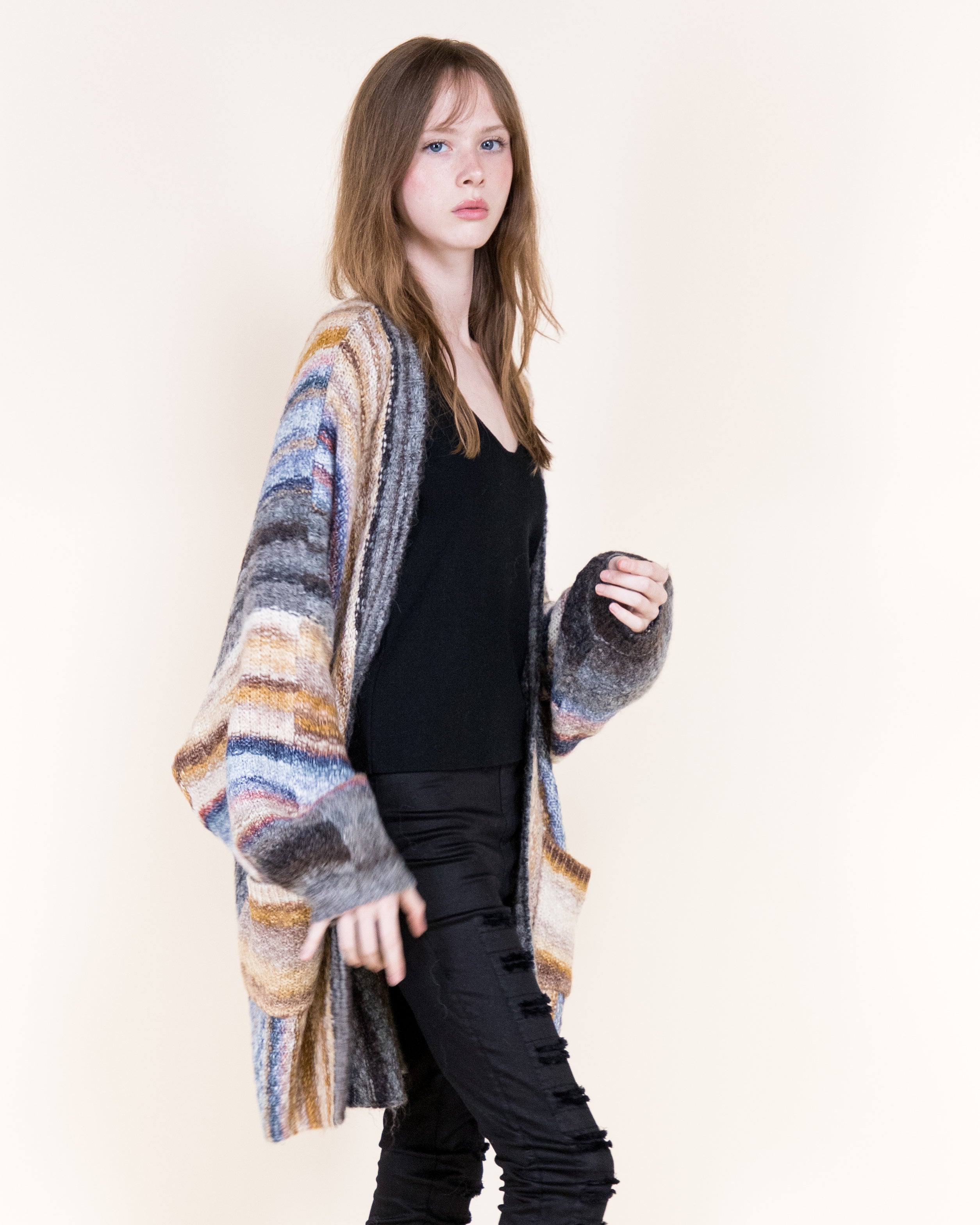 Nativa Striped Lounge Cardigan-ORANGE BLUE (S/M, L/XL) (Pack of 6)