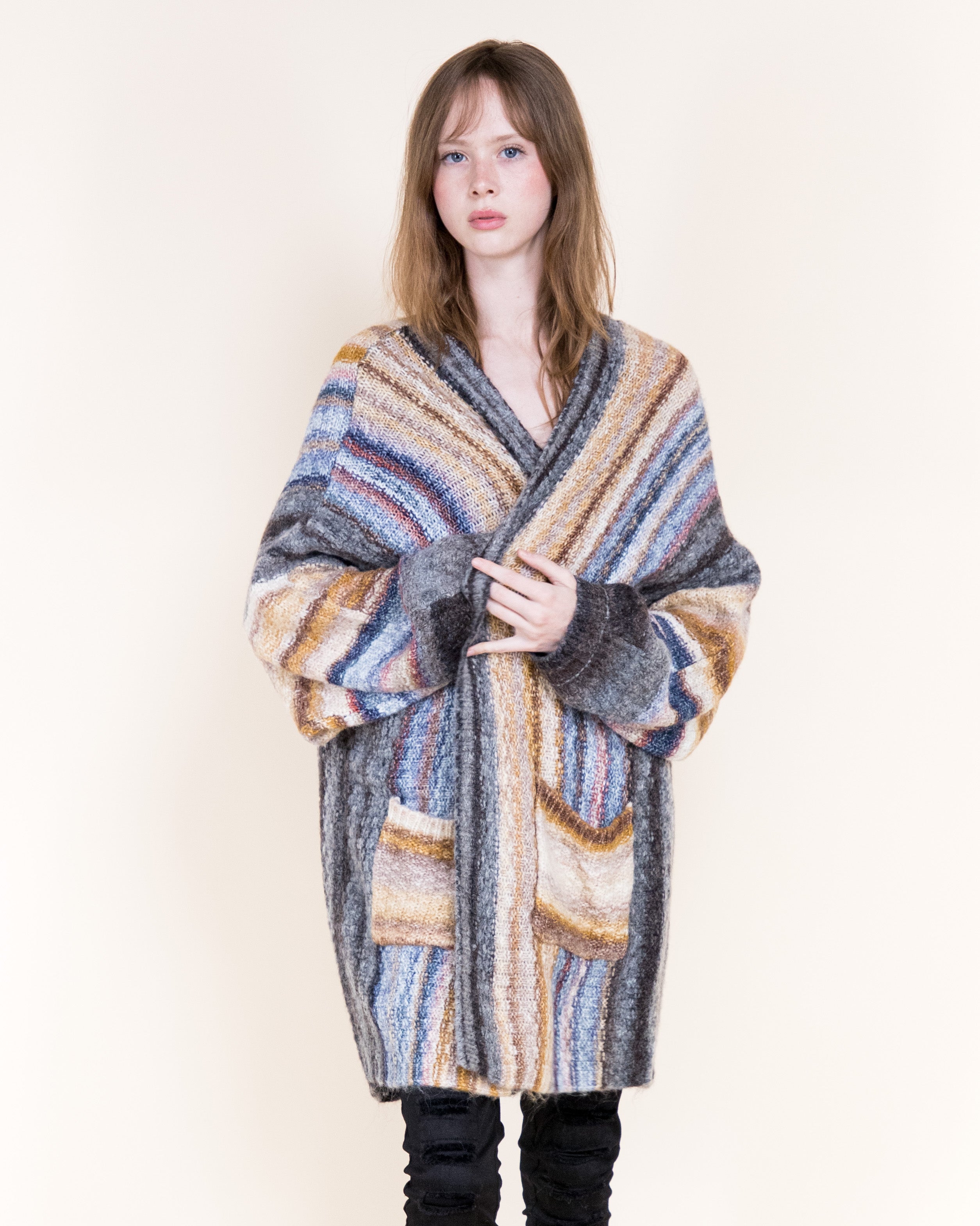 Nativa Striped Lounge Cardigan-ORANGE BLUE (S/M, L/XL) (Pack of 6)