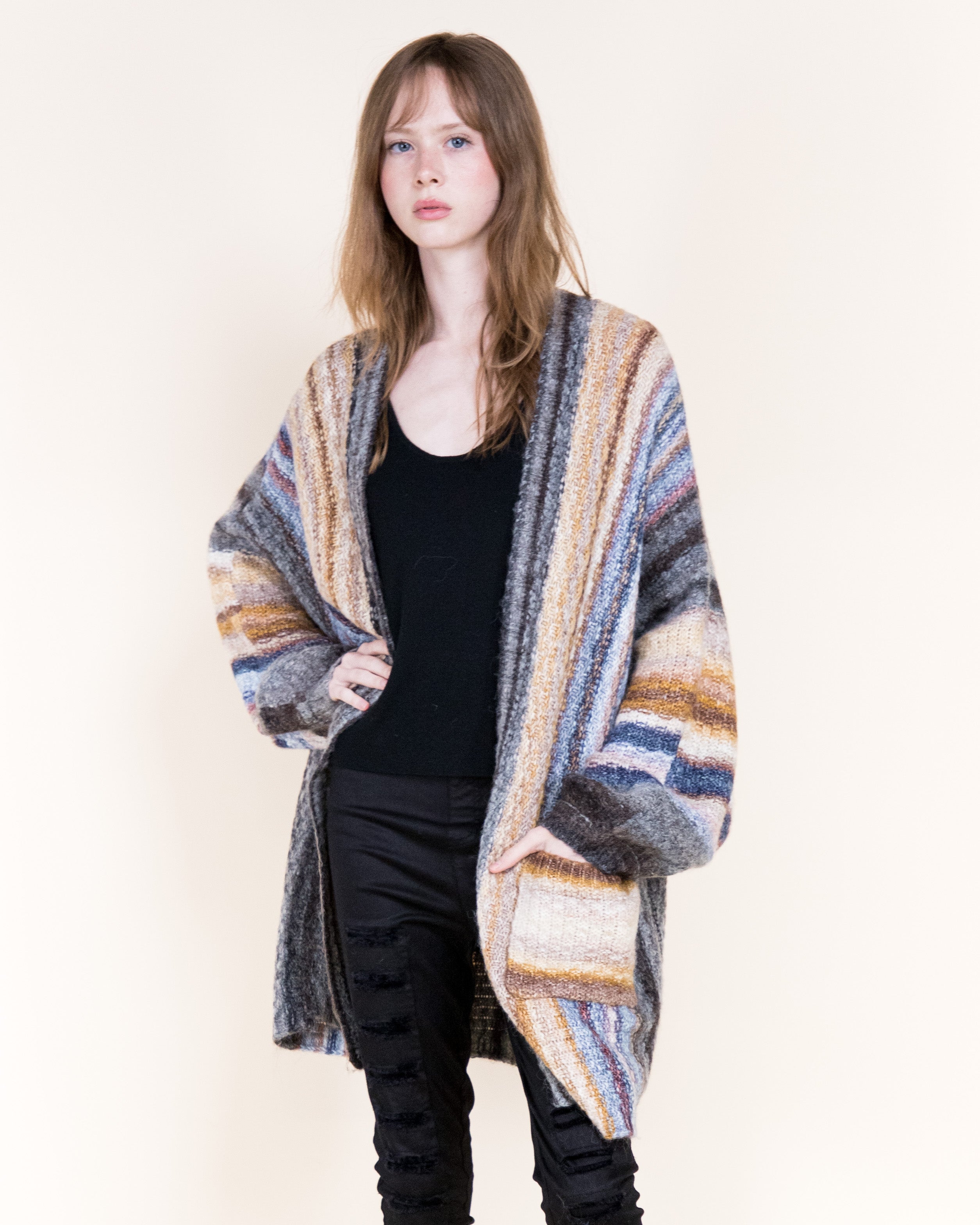 Nativa Striped Lounge Cardigan-ORANGE BLUE (S/M, L/XL) (Pack of 6)
