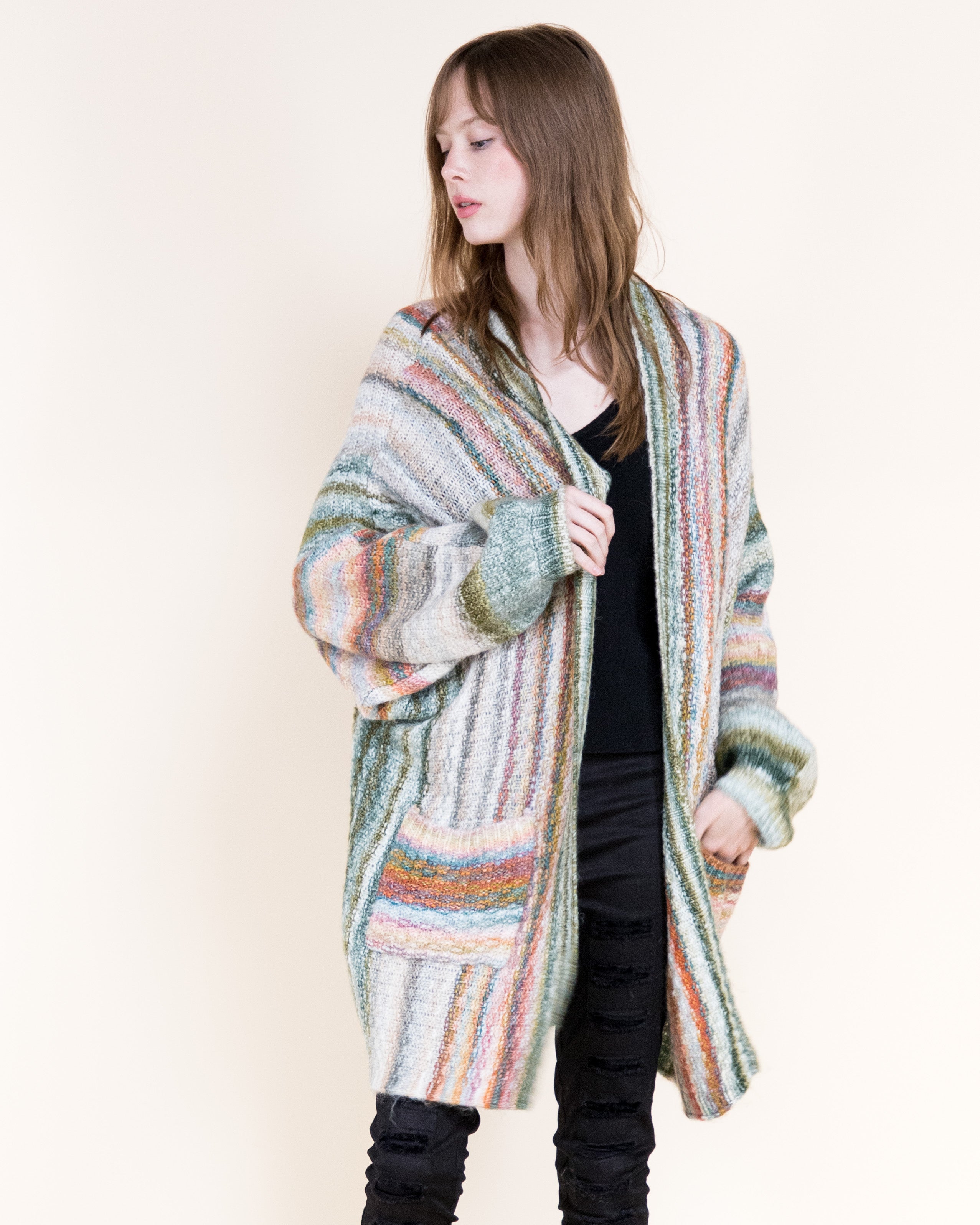 Nativa Striped Lounge Cardigan-ORANGE BLUE (S/M, L/XL) (Pack of 6)