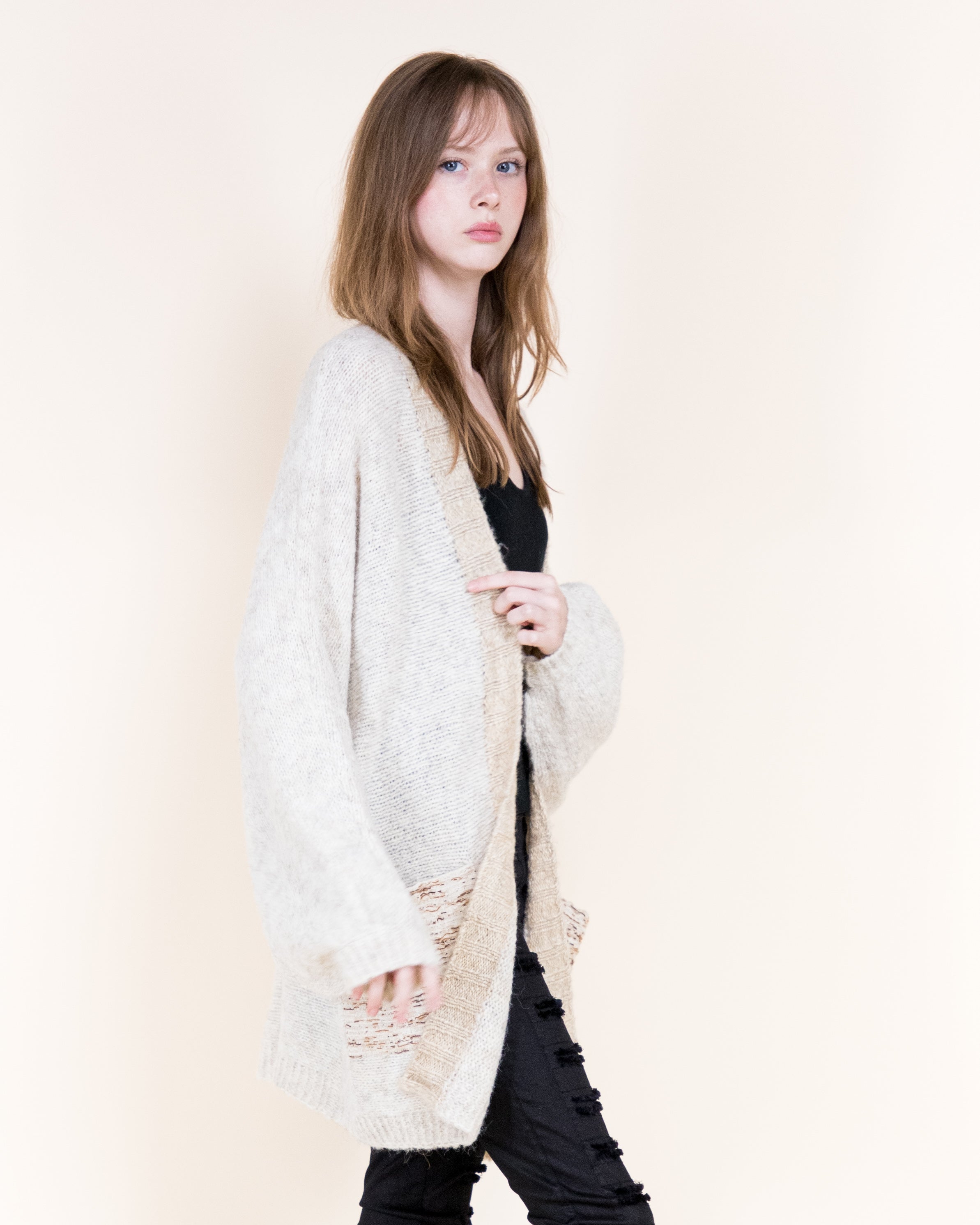 Colorblocked Woven Pockets Wool Blend Cardigan-BEIGE (S/M, L/XL) (Pack of 6)