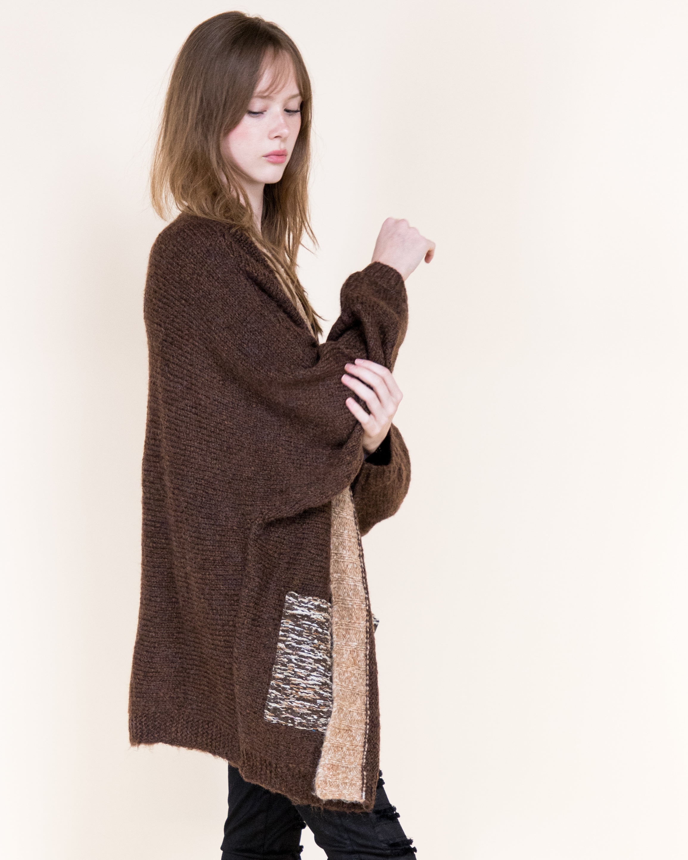 Colorblocked Woven Pockets Wool Blend Cardigan-BEIGE (S/M, L/XL) (Pack of 6)