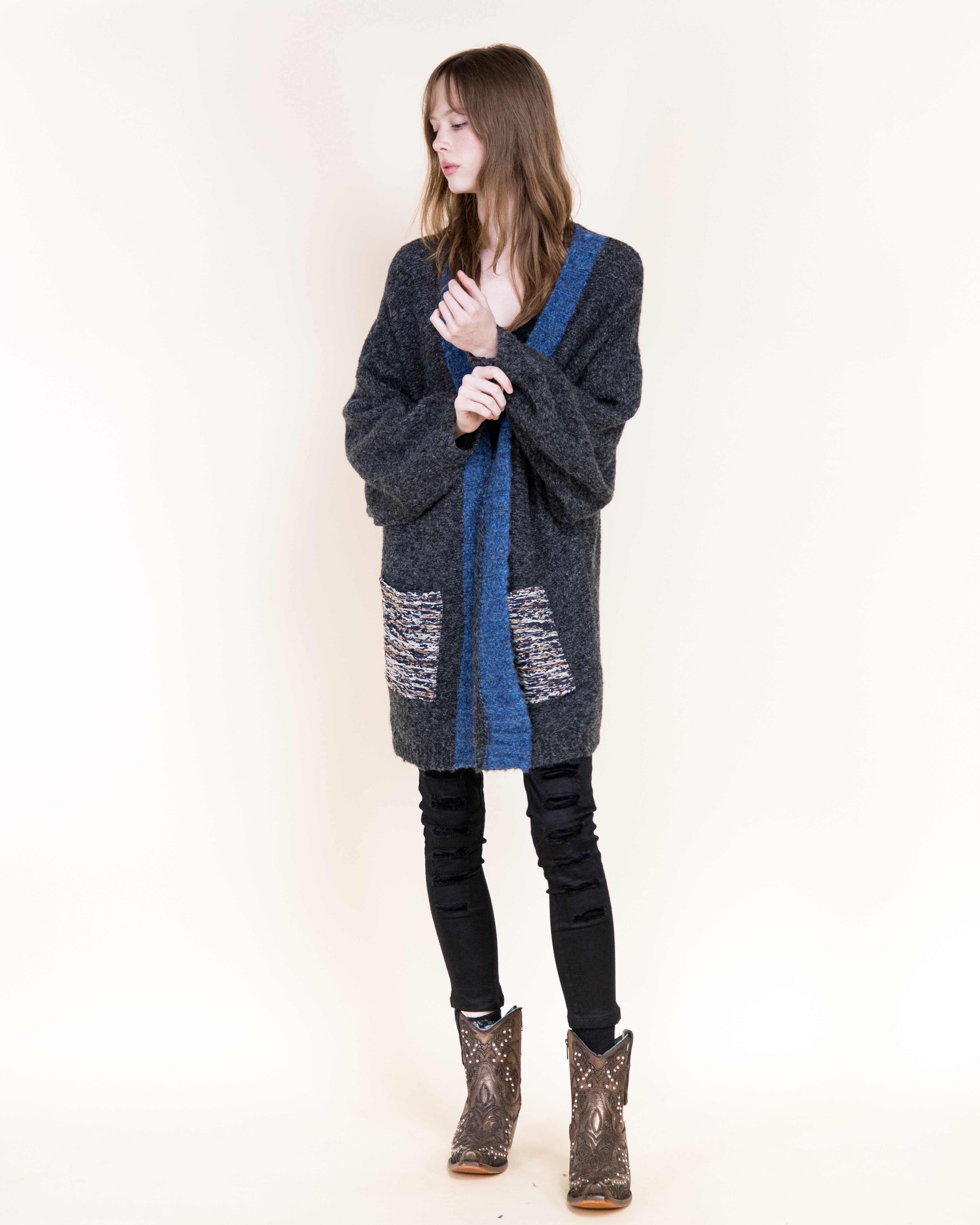 Colorblocked Woven Pockets Wool Blend Cardigan-BEIGE (S/M, L/XL) (Pack of 6)