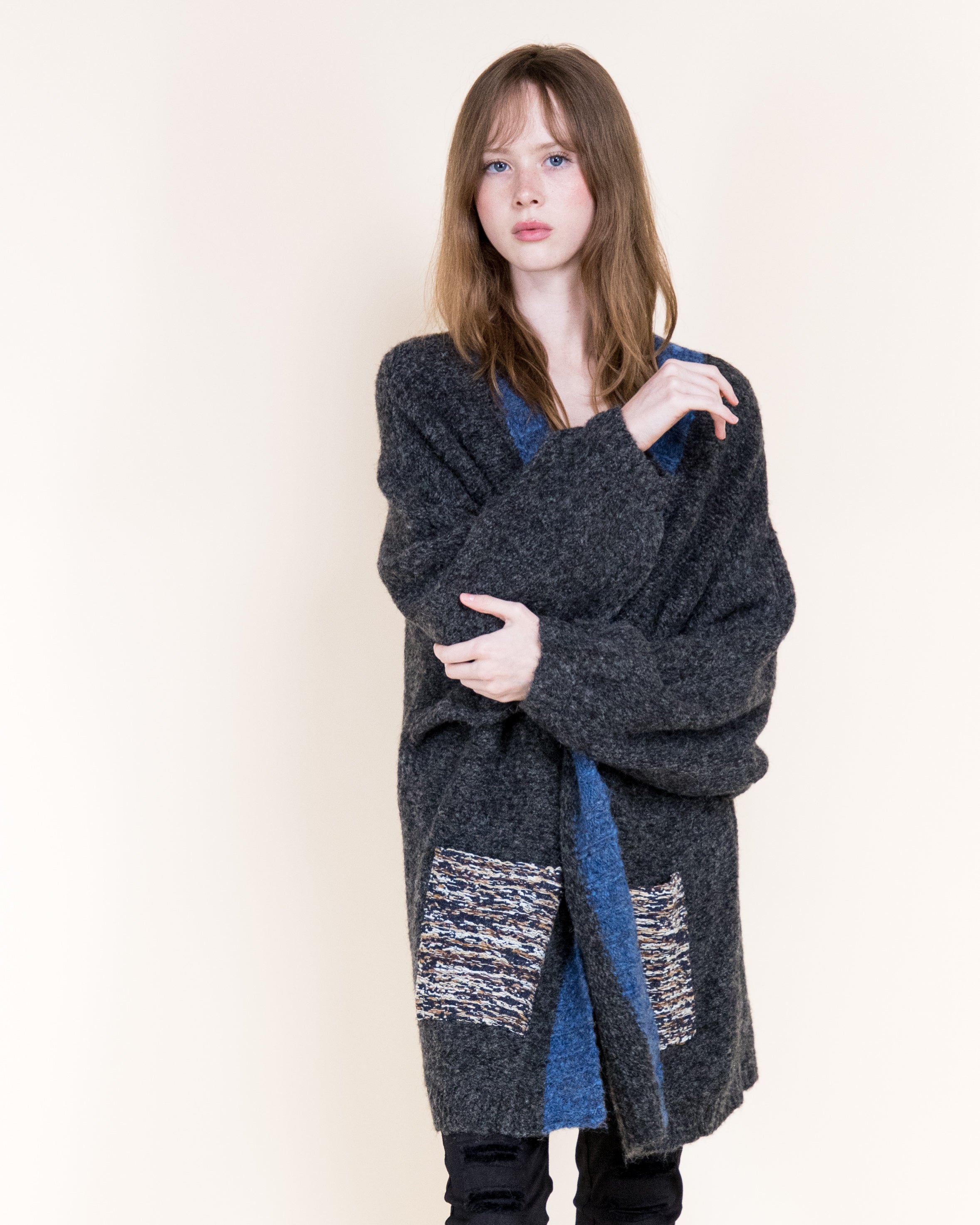 Colorblocked Woven Pockets Wool Blend Cardigan-BEIGE (S/M, L/XL) (Pack of 6)