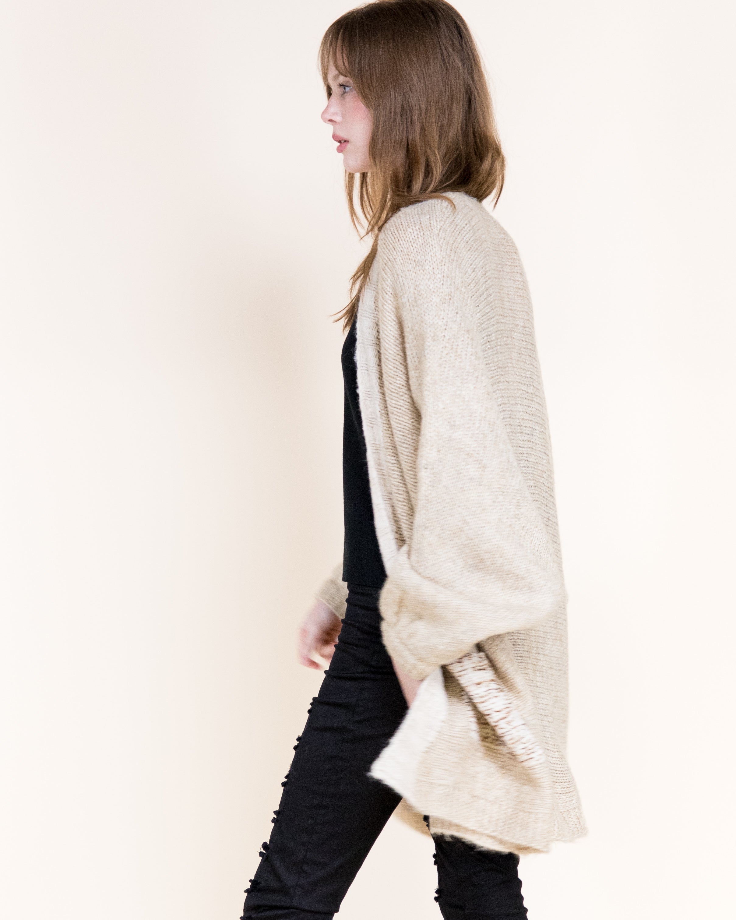 Colorblocked Woven Pockets Wool Blend Cardigan-BEIGE (S/M, L/XL) (Pack of 6)