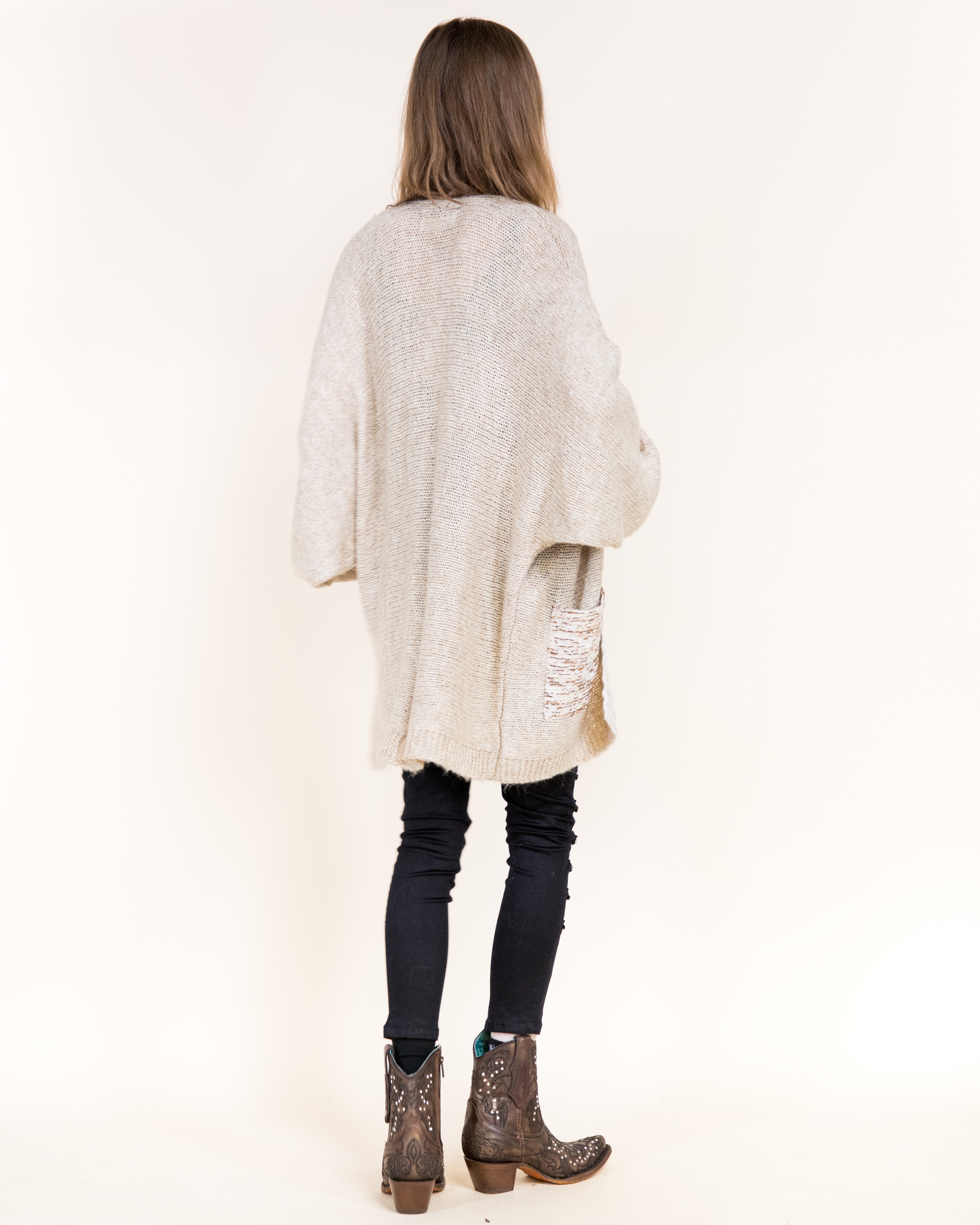 Colorblocked Woven Pockets Wool Blend Cardigan-BEIGE (S/M, L/XL) (Pack of 6)