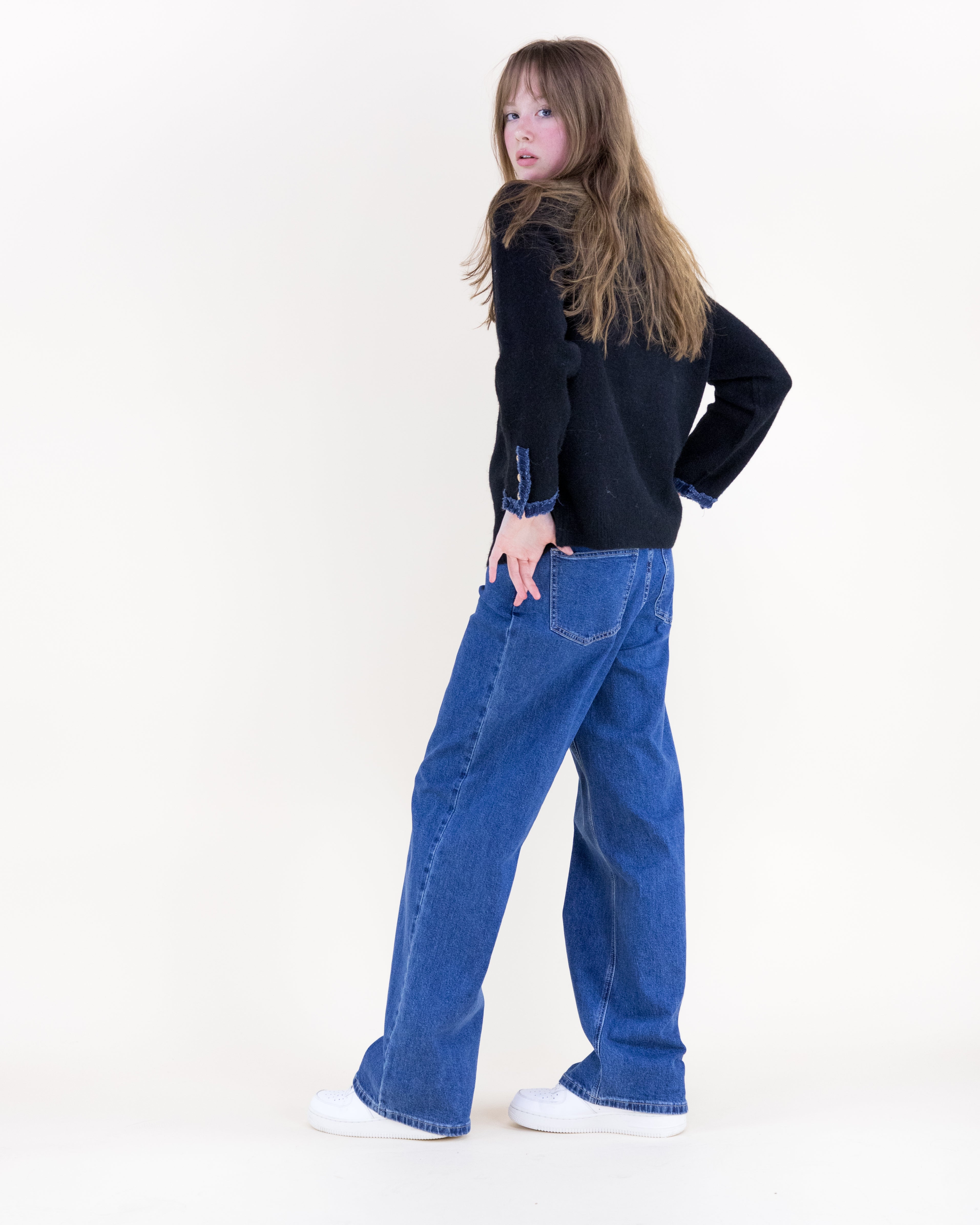 Denim Trim Comfy Boyfriend Sweater - BEIGE (S/M, L/XL) (Pack of 6)