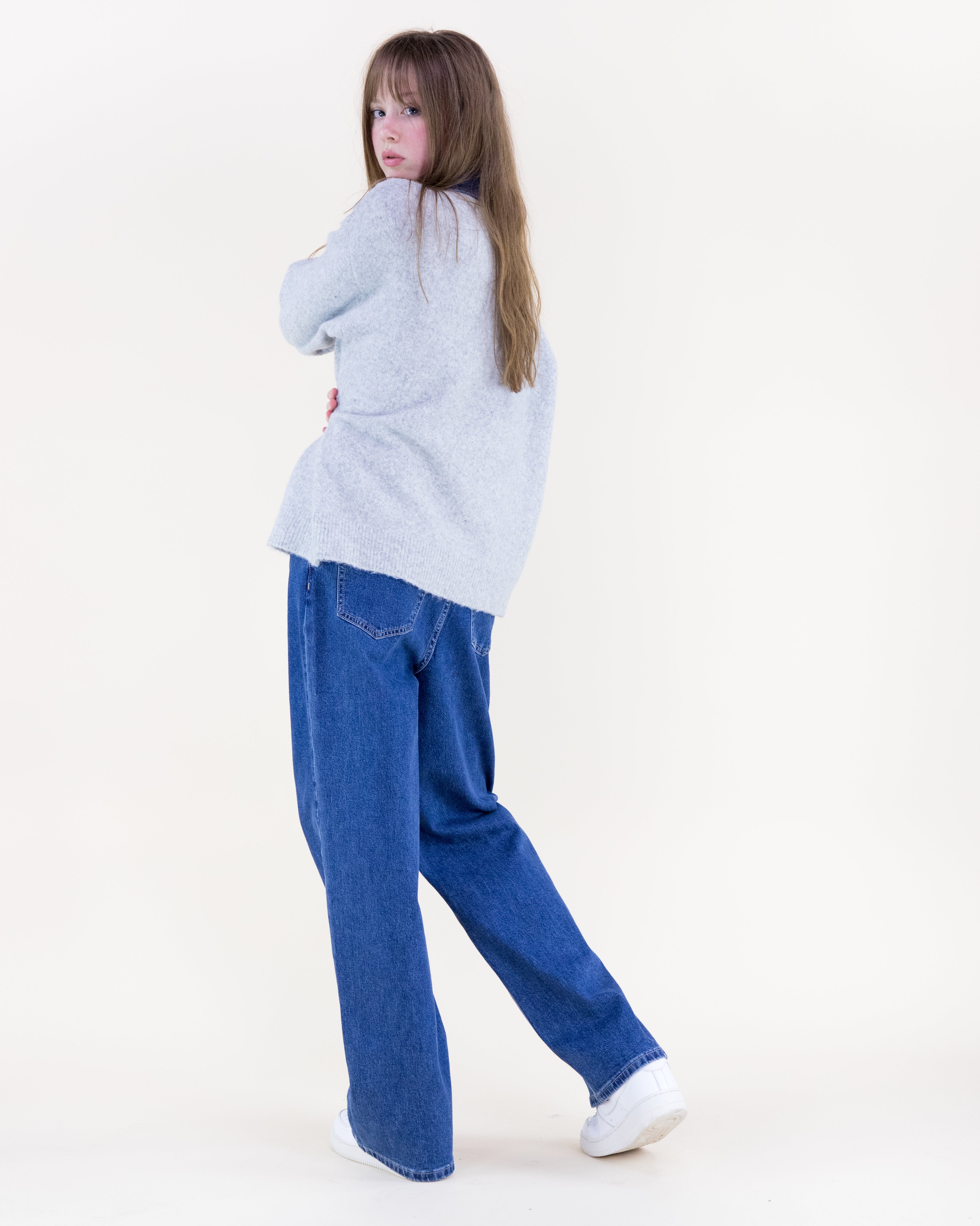 Denim Trim Comfy Boyfriend Sweater - BEIGE (S/M, L/XL) (Pack of 6)