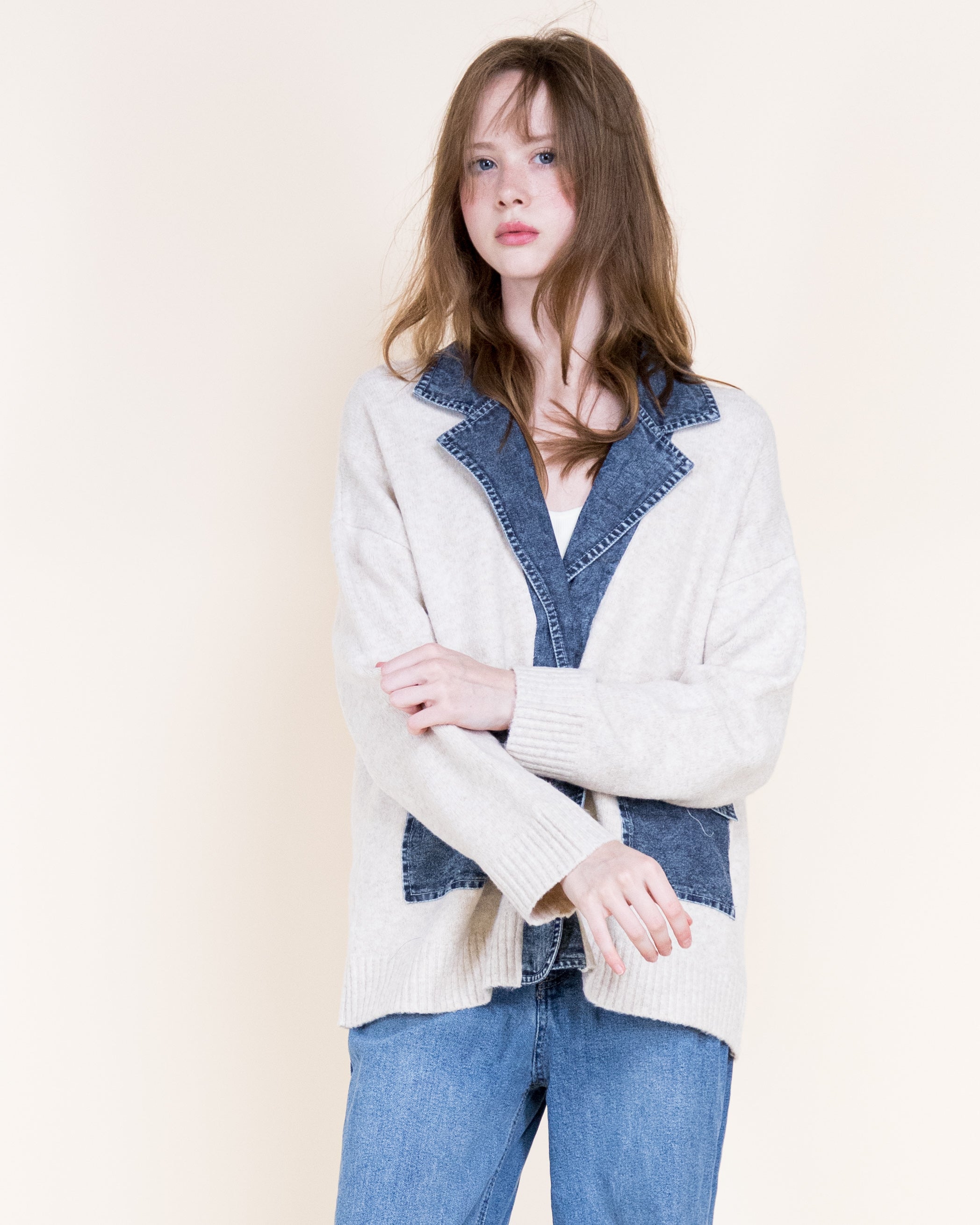 Soho Denim Trim Boyfriend Cardigan-BLACK (S/M, L/XL) (Pack of 6)