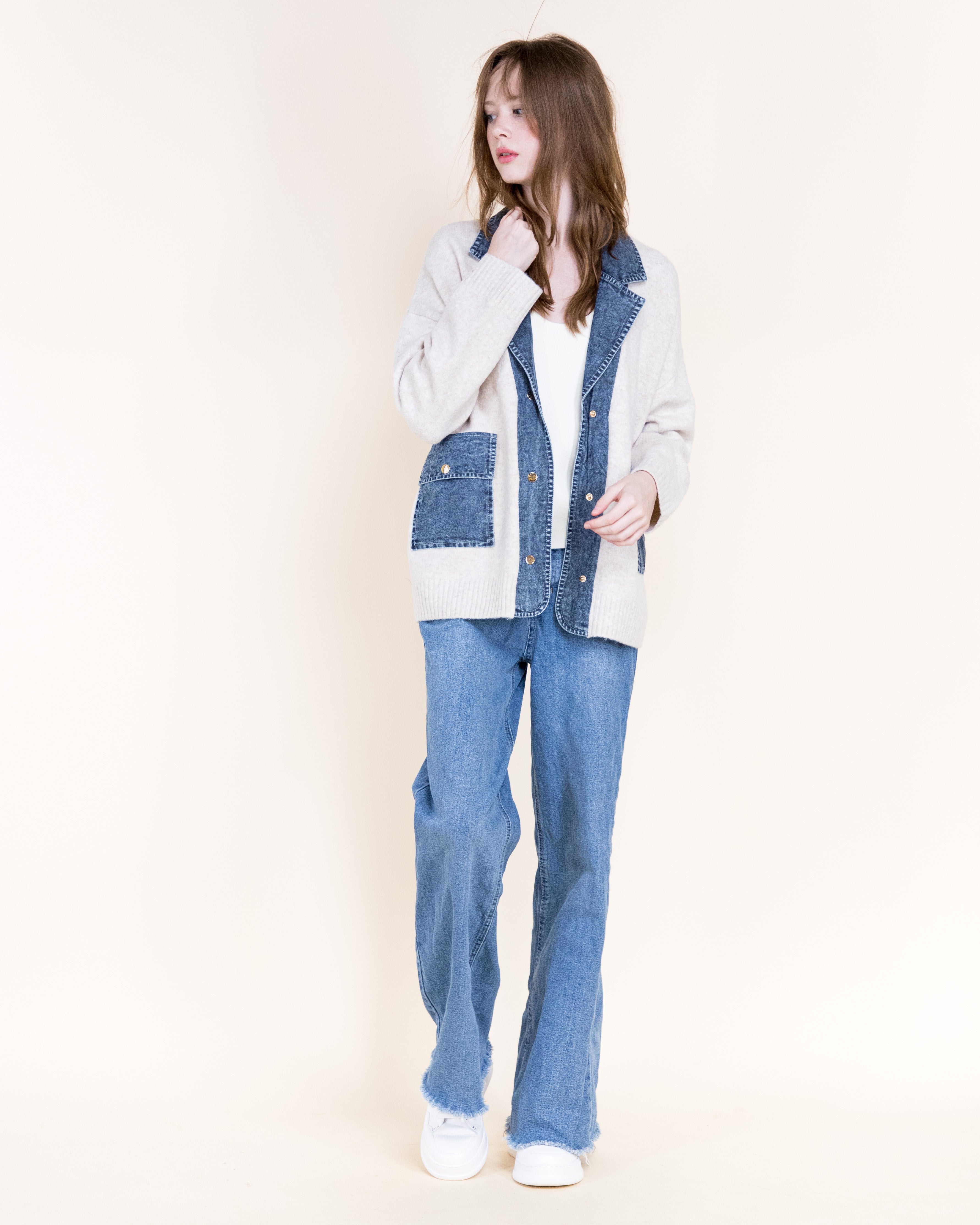 Soho Denim Trim Boyfriend Cardigan-BLACK (S/M, L/XL) (Pack of 6)