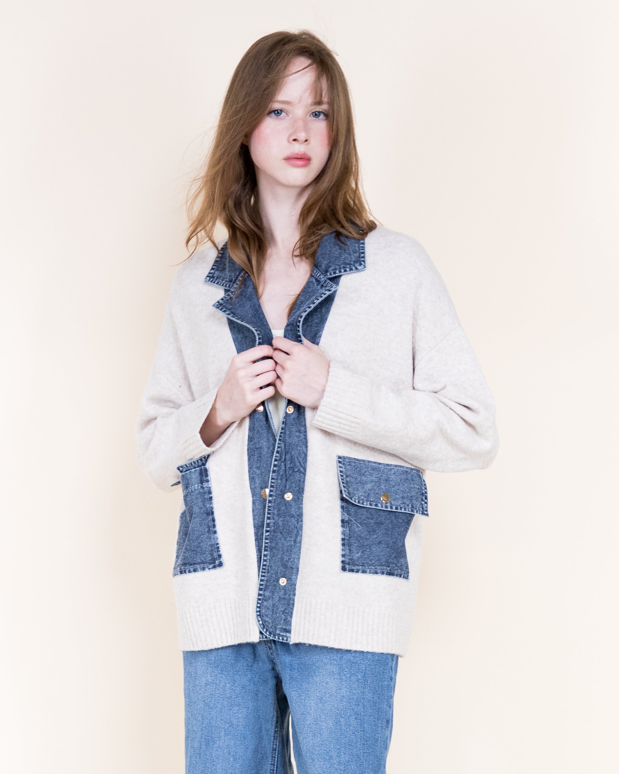 Soho Denim Trim Boyfriend Cardigan-BLACK (S/M, L/XL) (Pack of 6)