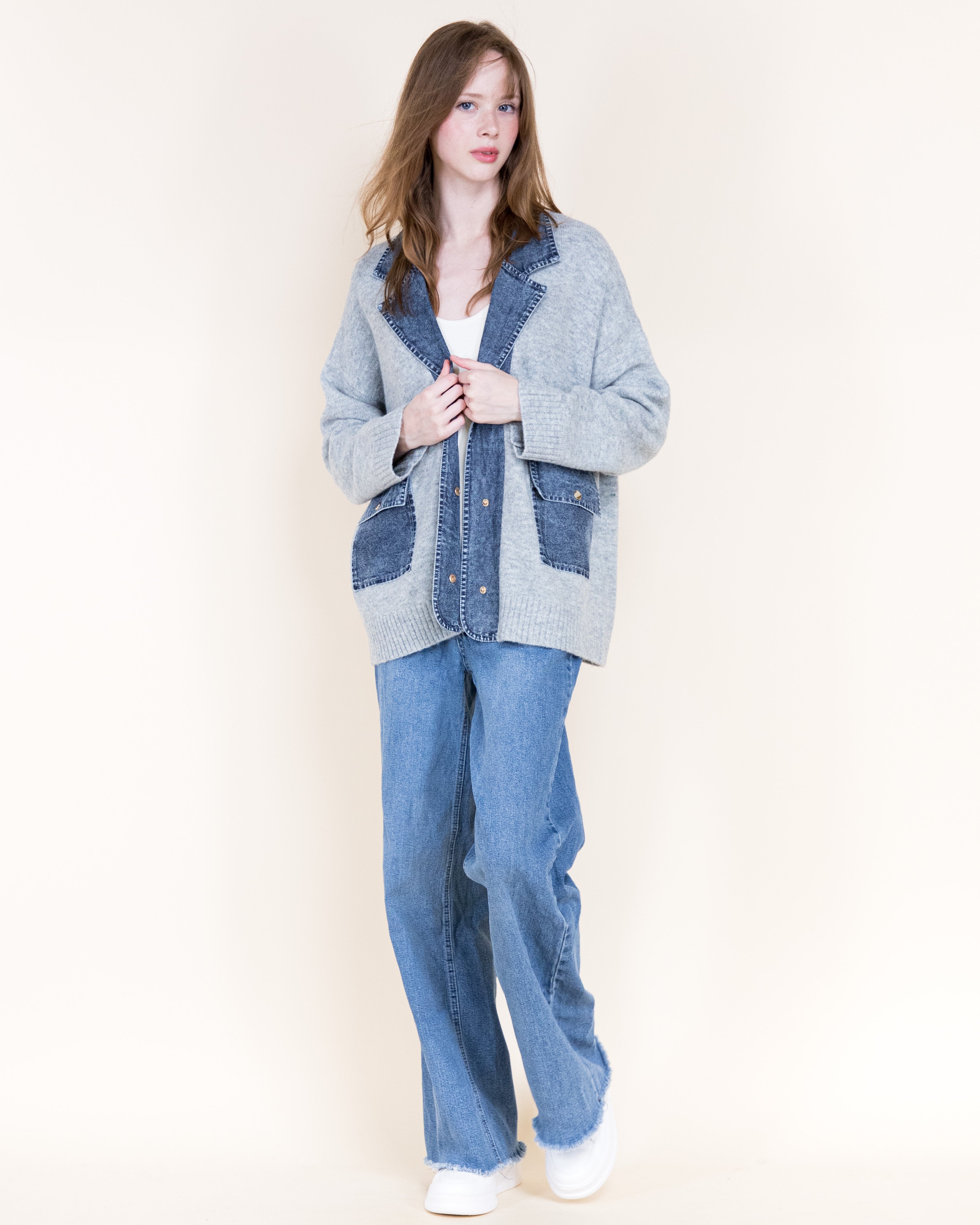 Soho Denim Trim Boyfriend Cardigan-BLACK (S/M, L/XL) (Pack of 6)