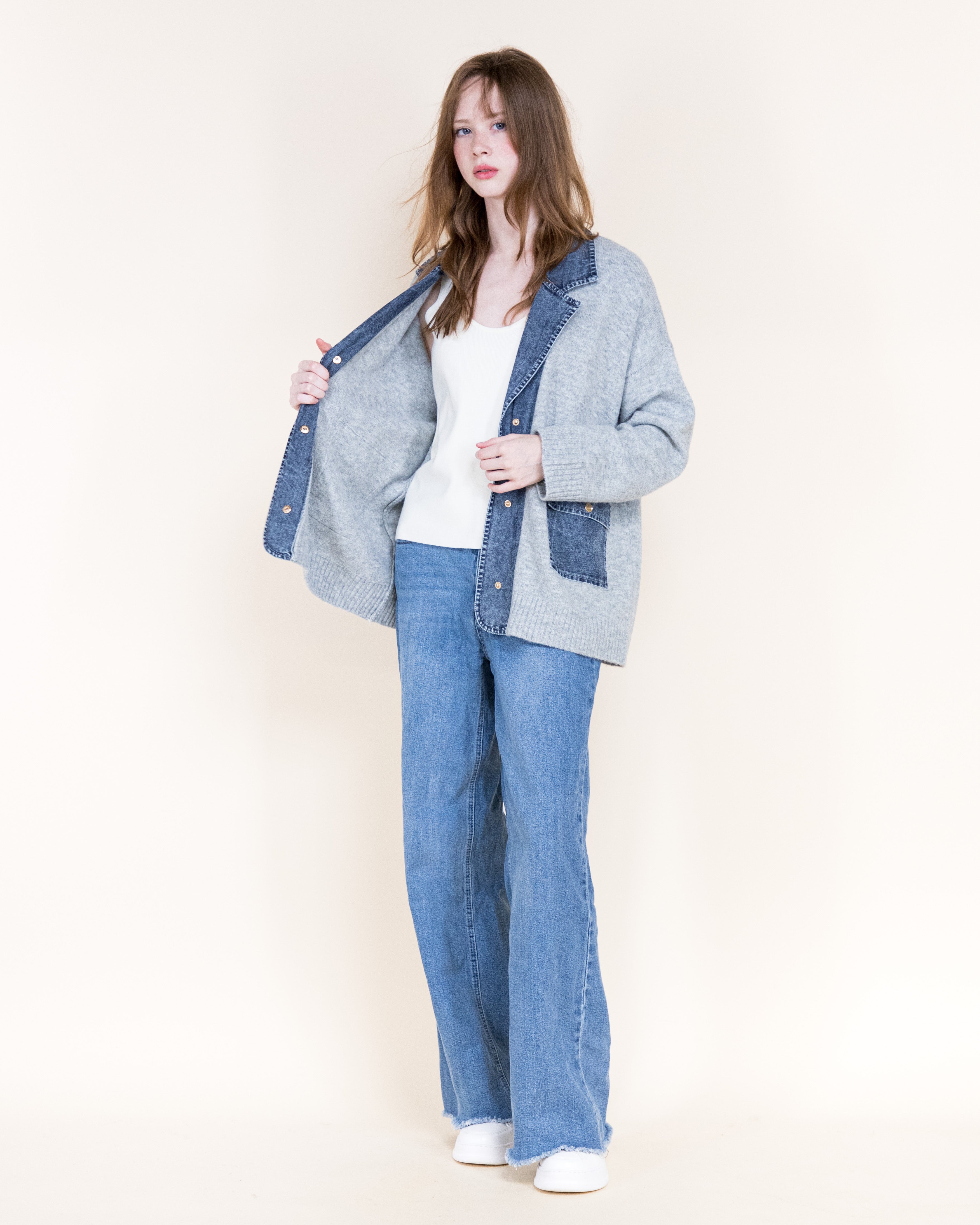 Soho Denim Trim Boyfriend Cardigan-BLACK (S/M, L/XL) (Pack of 6)