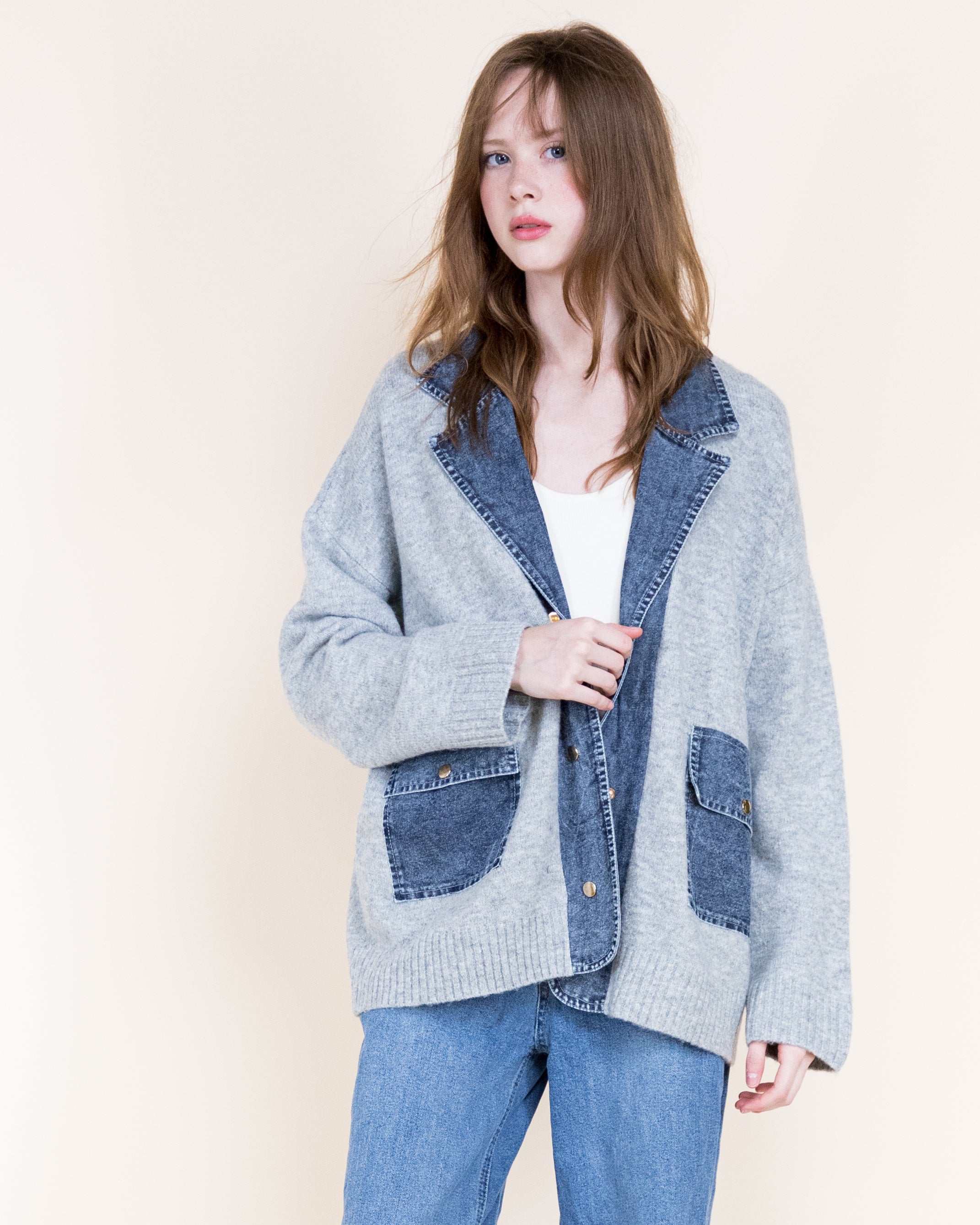 Soho Denim Trim Boyfriend Cardigan-BLACK (S/M, L/XL) (Pack of 6)