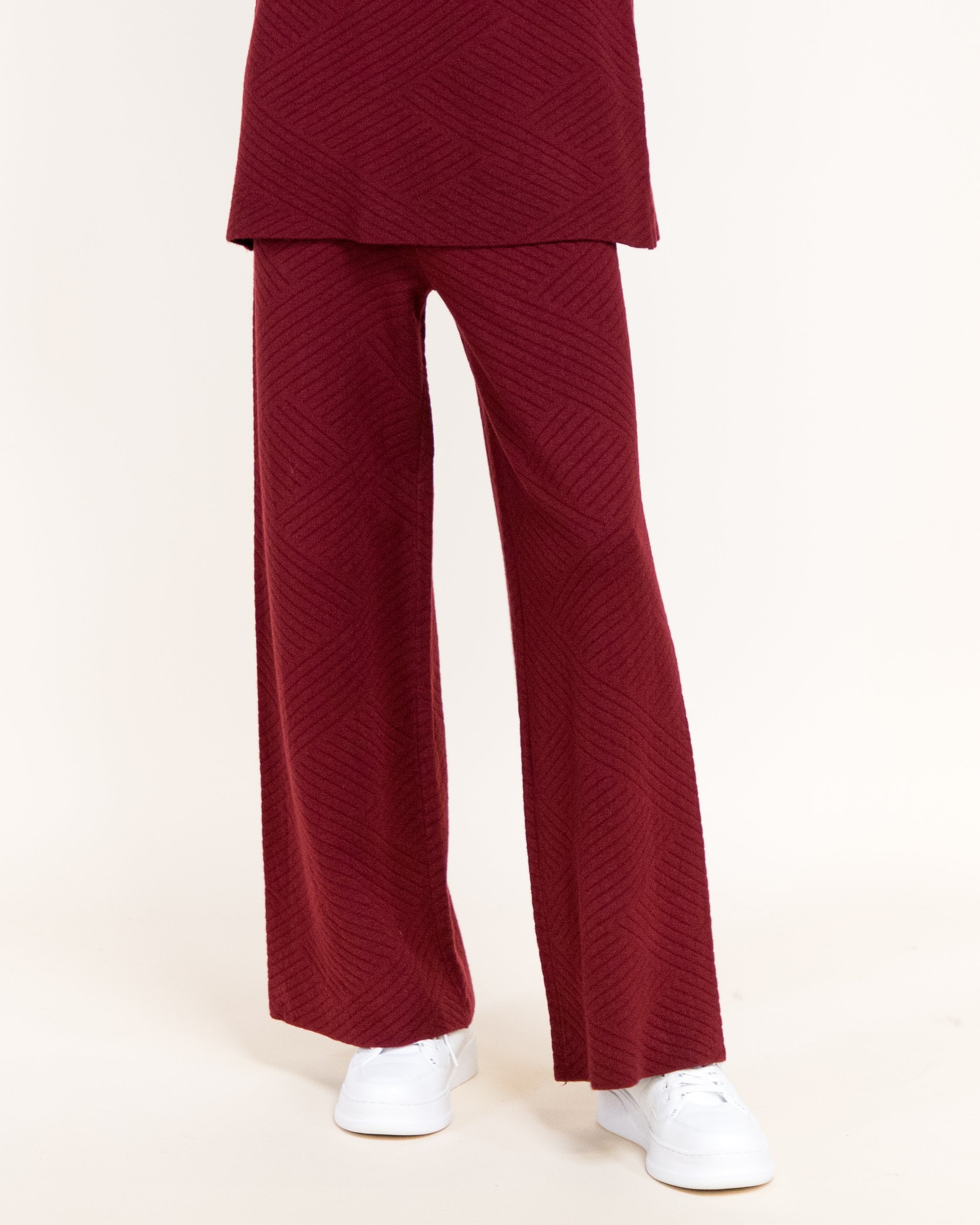 Chevron Texture Wide Leg Pants- BURGUNDY (S/M, L/XL) (Pack of 6)