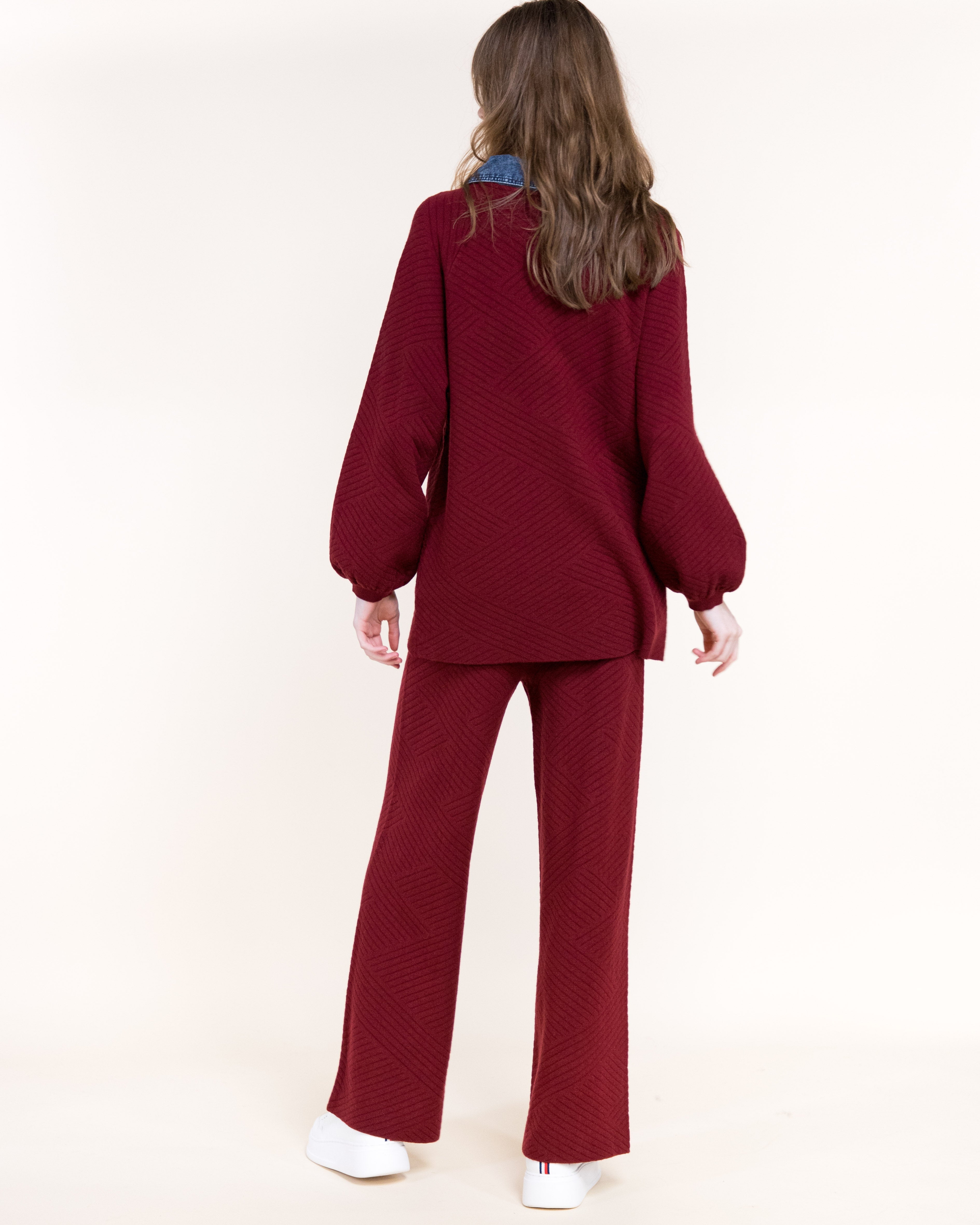 Chevron Texture Wide Leg Pants- BURGUNDY (S/M, L/XL) (Pack of 6)