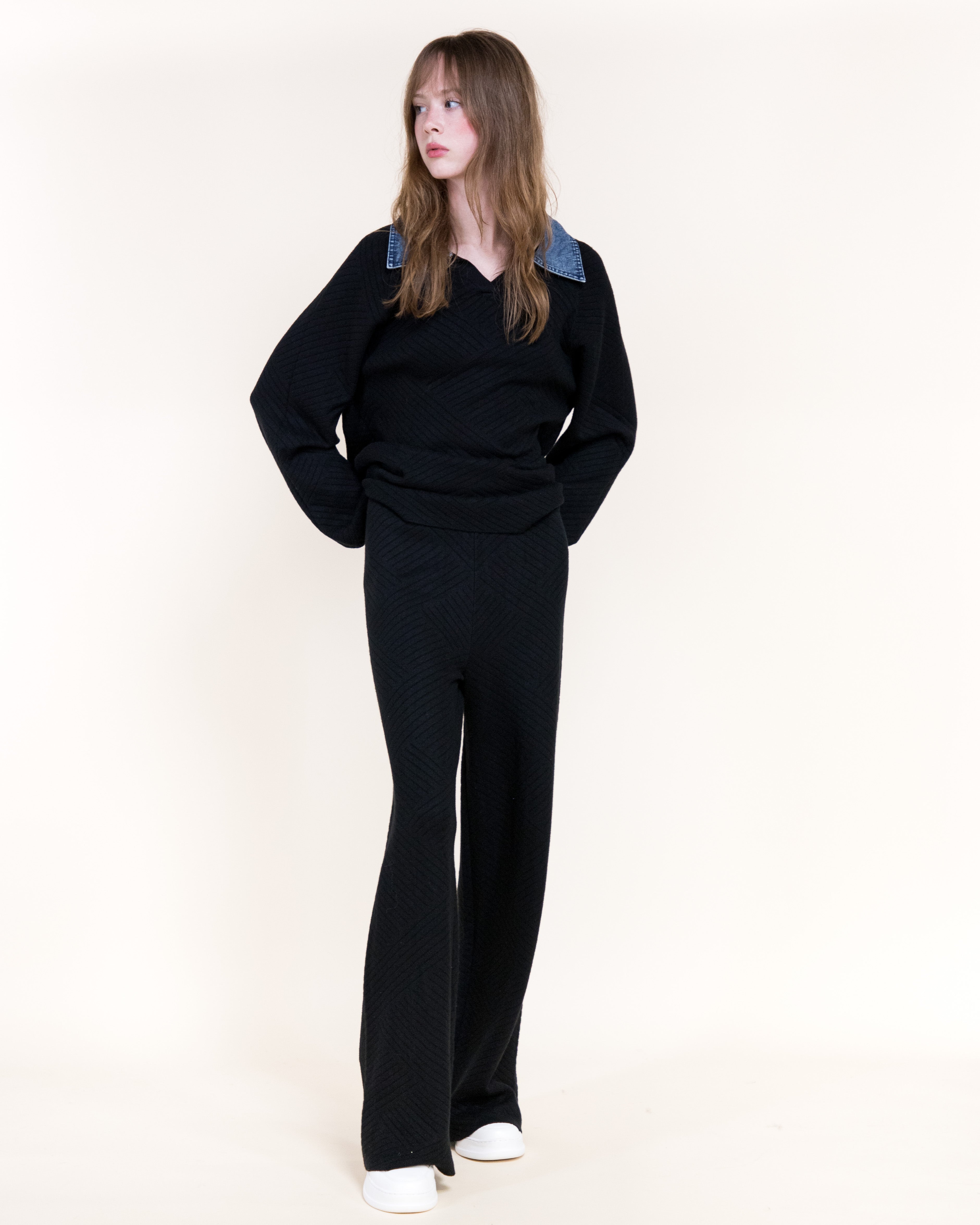 Chevron Texture Wide Leg Pants- BURGUNDY (S/M, L/XL) (Pack of 6)