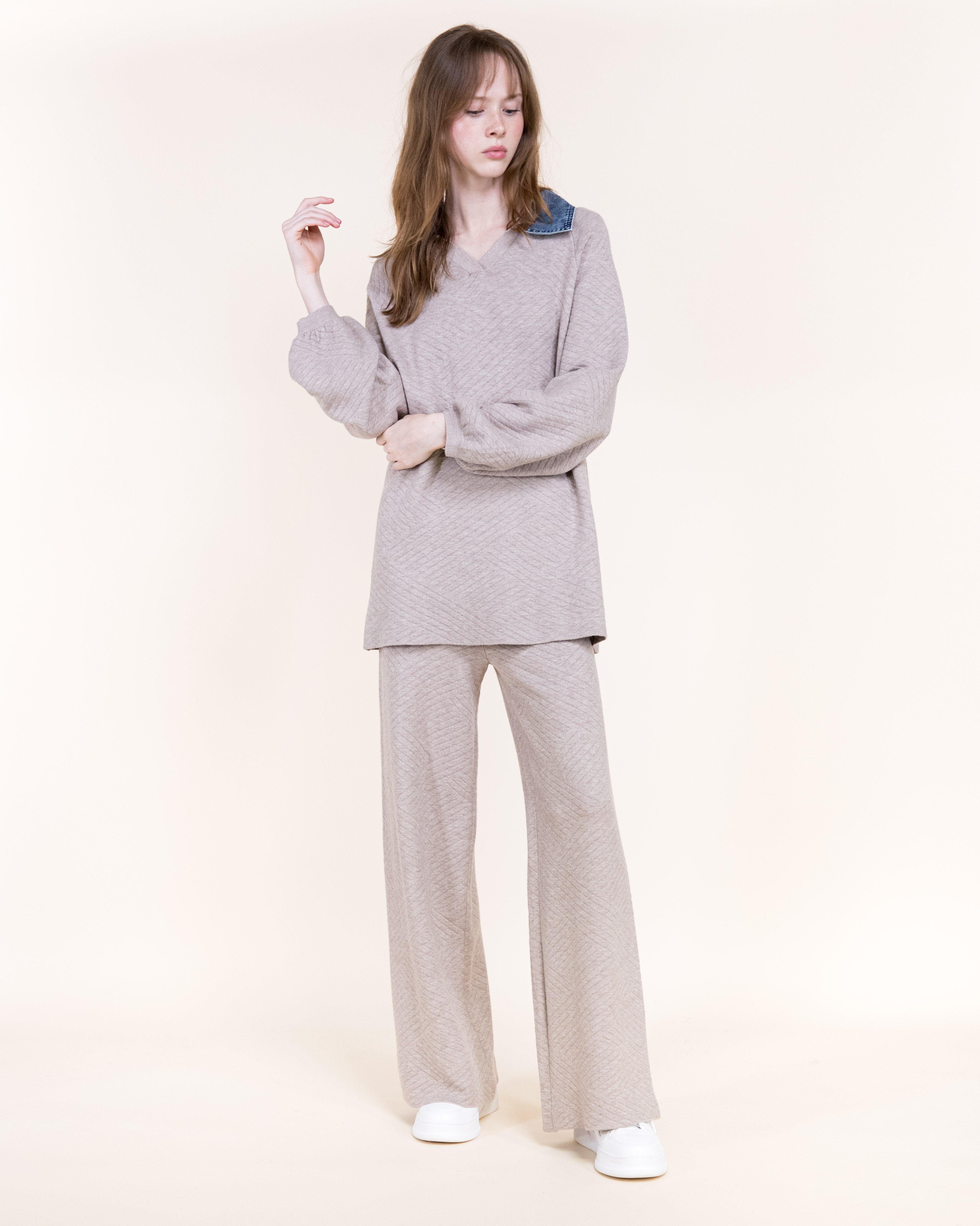 Chevron Texture Wide Leg Pants- BURGUNDY (S/M, L/XL) (Pack of 6)