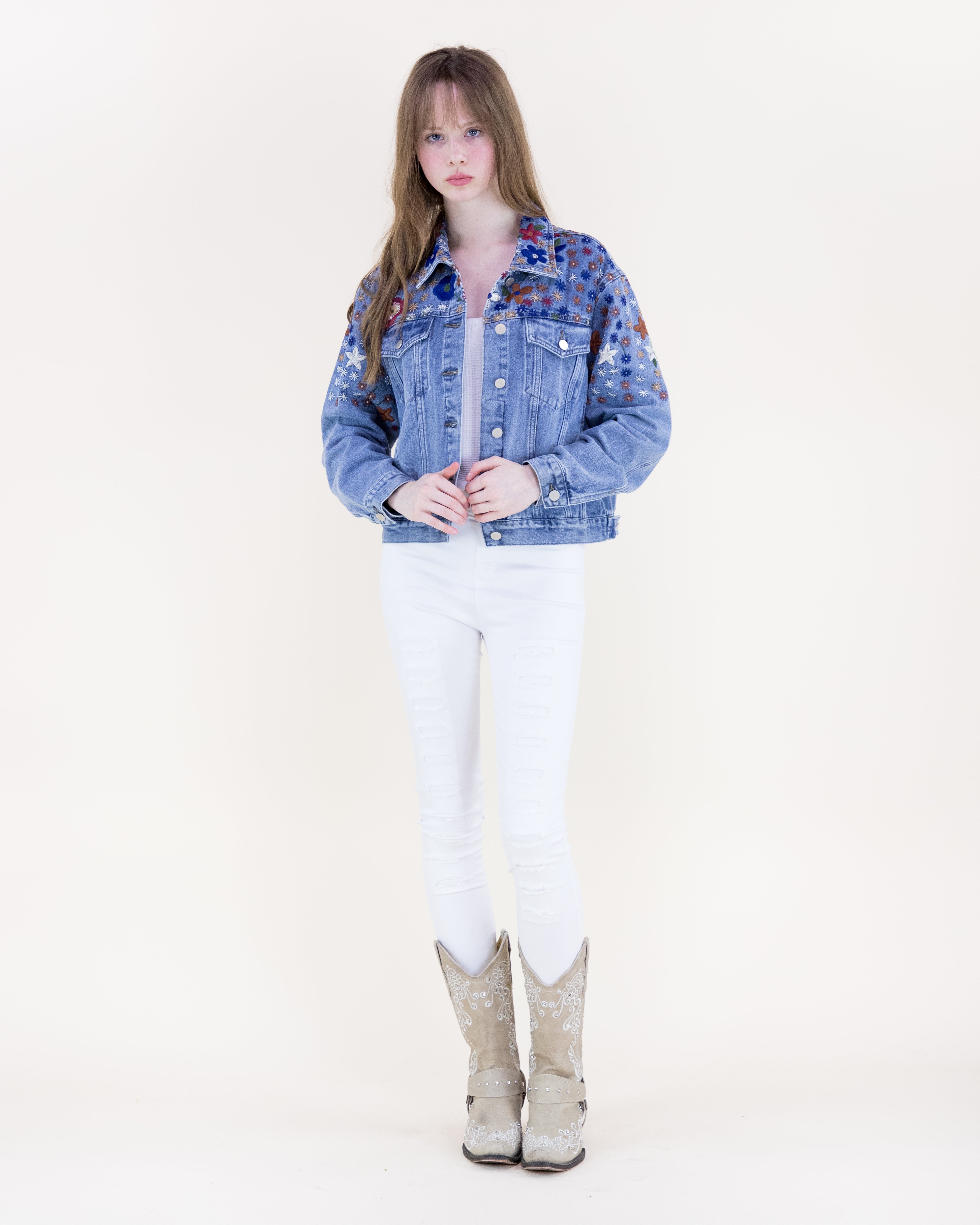 Wildflower Hand Embroidered Denim Jacket - DENIM (S, M, L) (Pack of 6)
