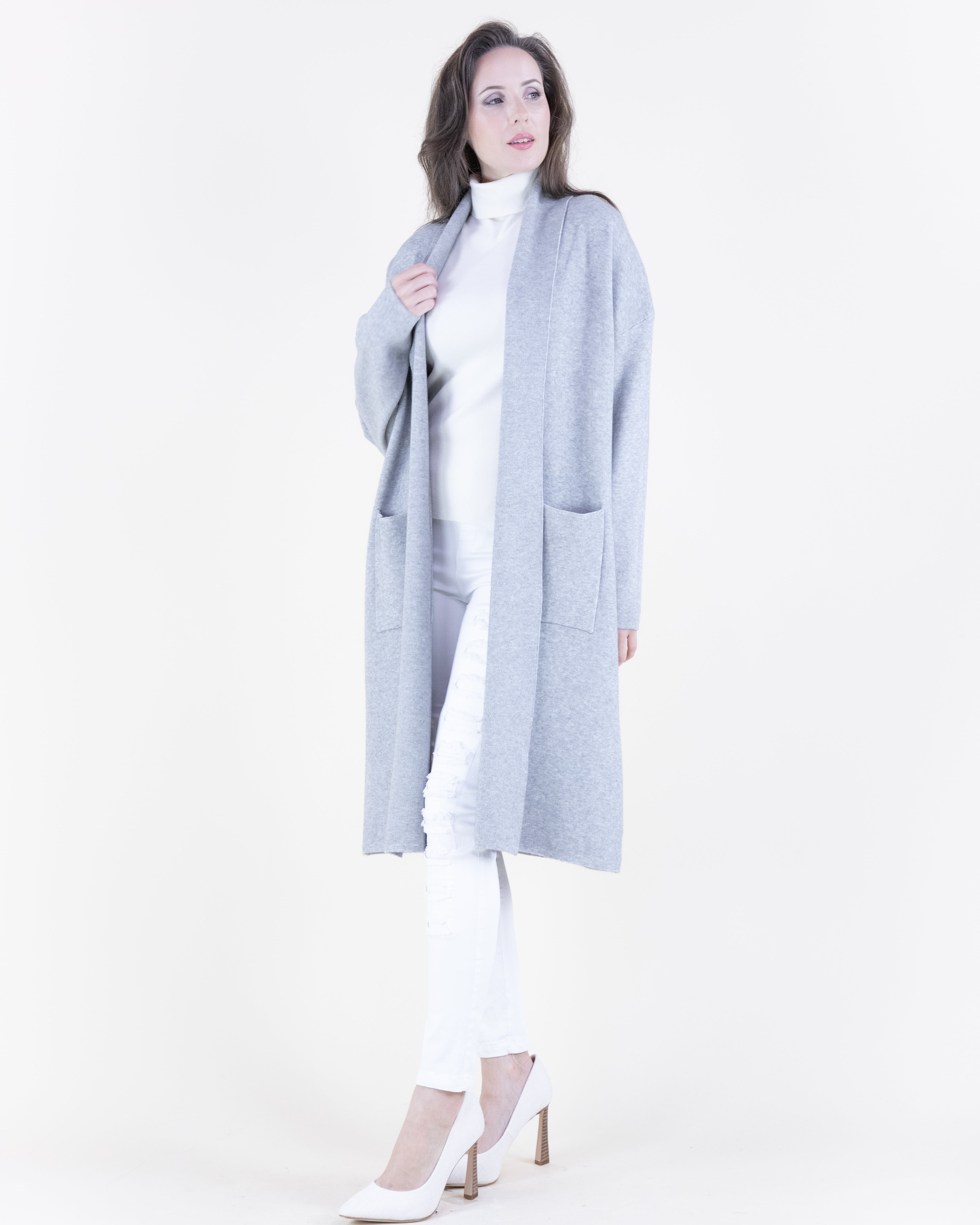 Shawl Collar Front Pockets Open Duster Cardigan - GRAY (S/M, L/XL) (Pack of 6)